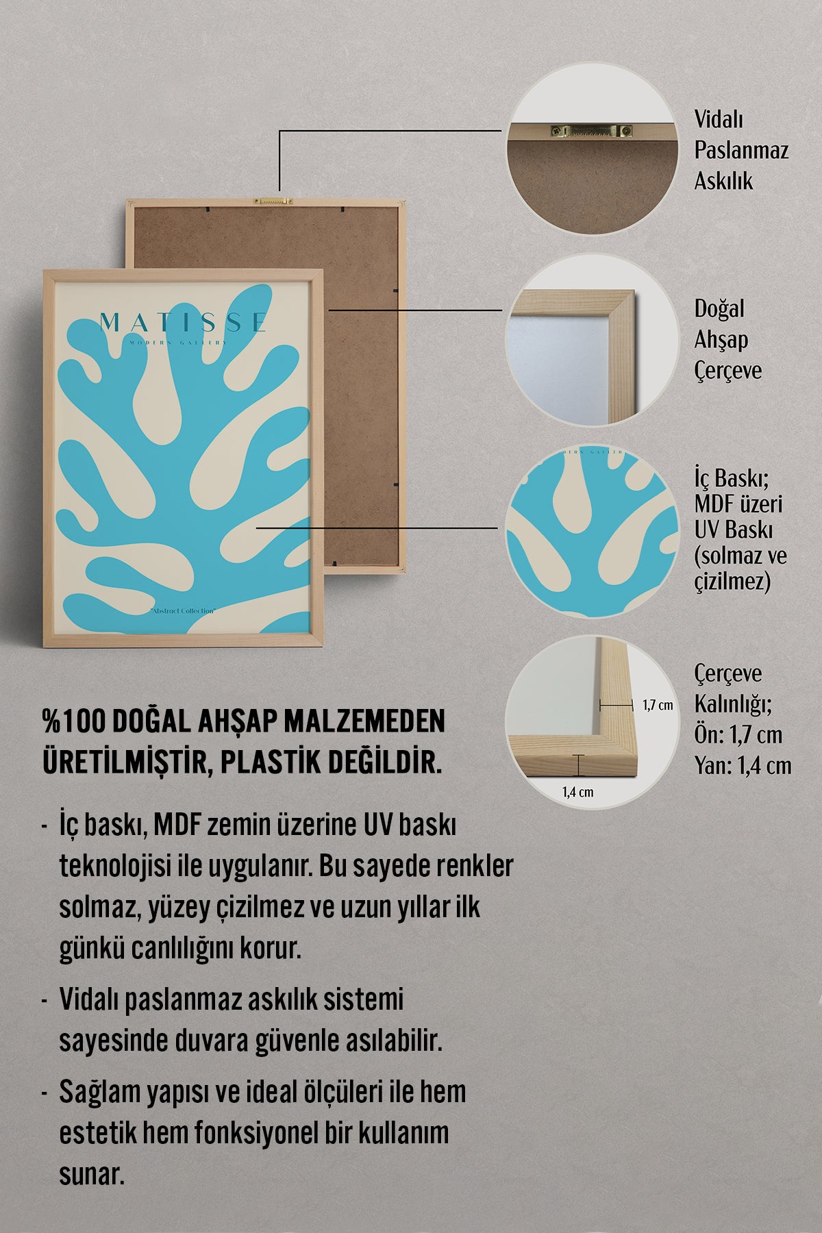 HOMEPACK Ahşap Çerçeveli Tablo Çerçeveli Poster Sanatsal Modern Duvar Dekoru MATISSE-16