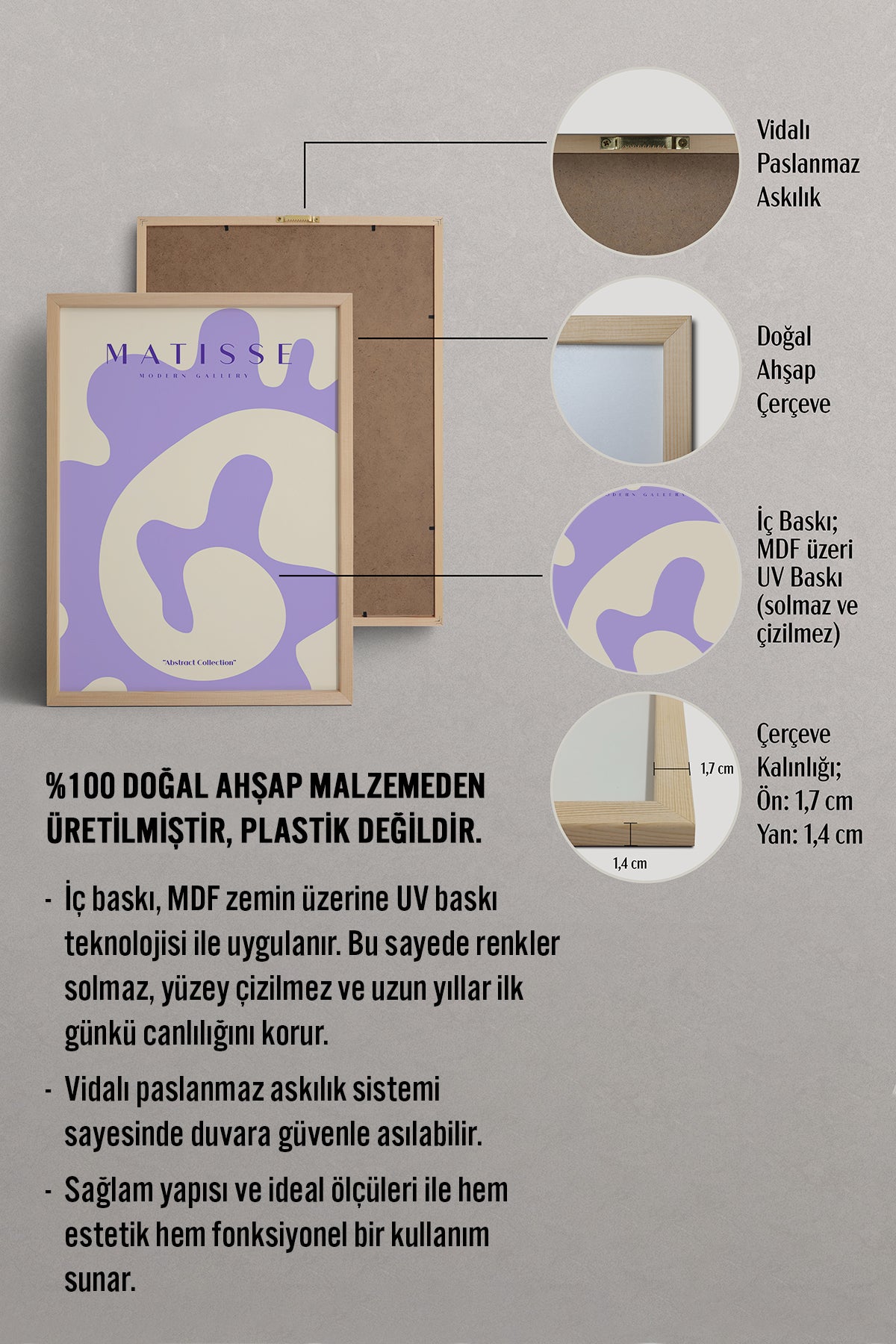 HOMEPACK Ahşap Çerçeveli Tablo Çerçeveli Poster Sanatsal Modern Duvar Dekoru MATISSE-17