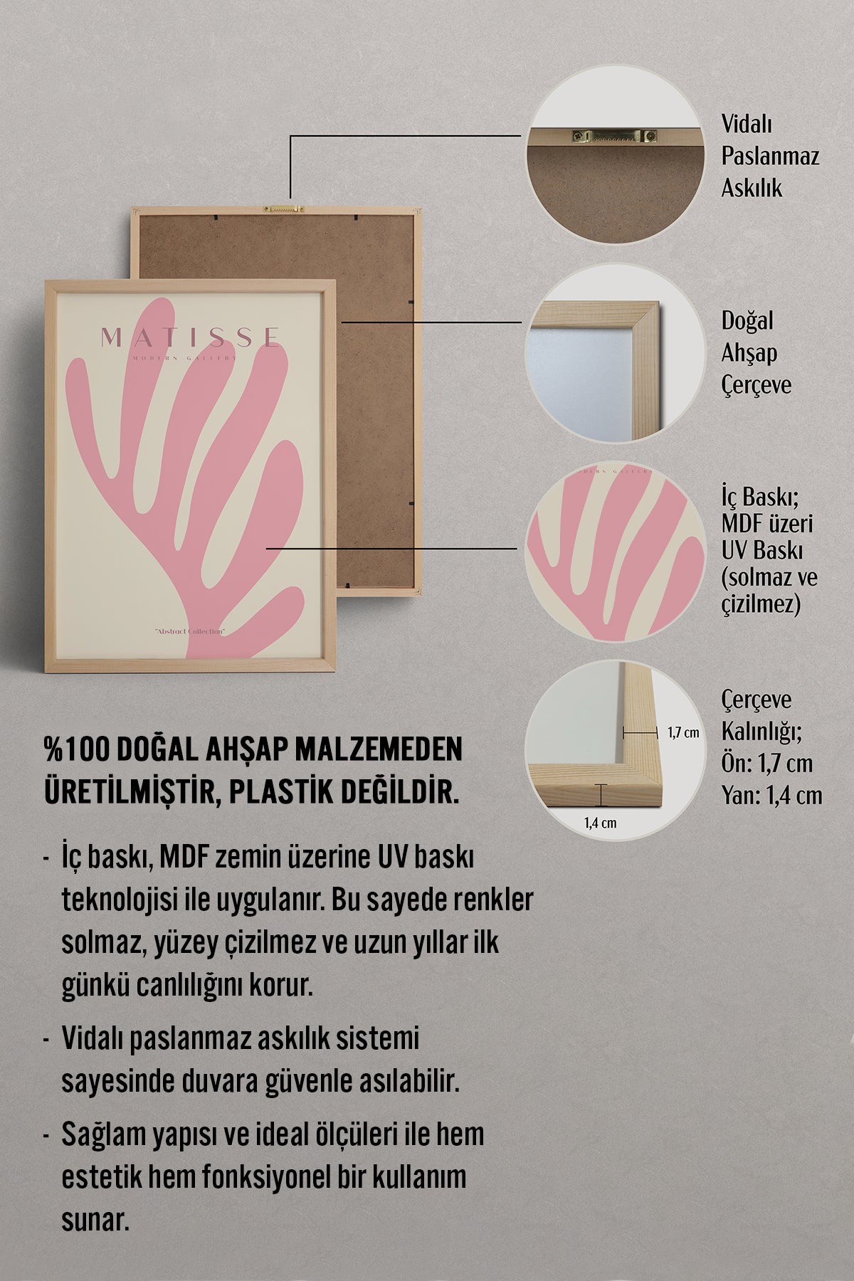 HOMEPACK Ahşap Çerçeveli Tablo Çerçeveli Poster Sanatsal Modern Duvar Dekoru MATISSE-19