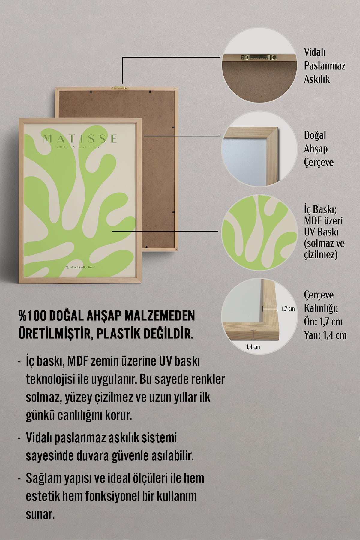 HOMEPACK Ahşap Çerçeveli Tablo Çerçeveli Poster Sanatsal Modern Duvar Dekoru MATISSE-21