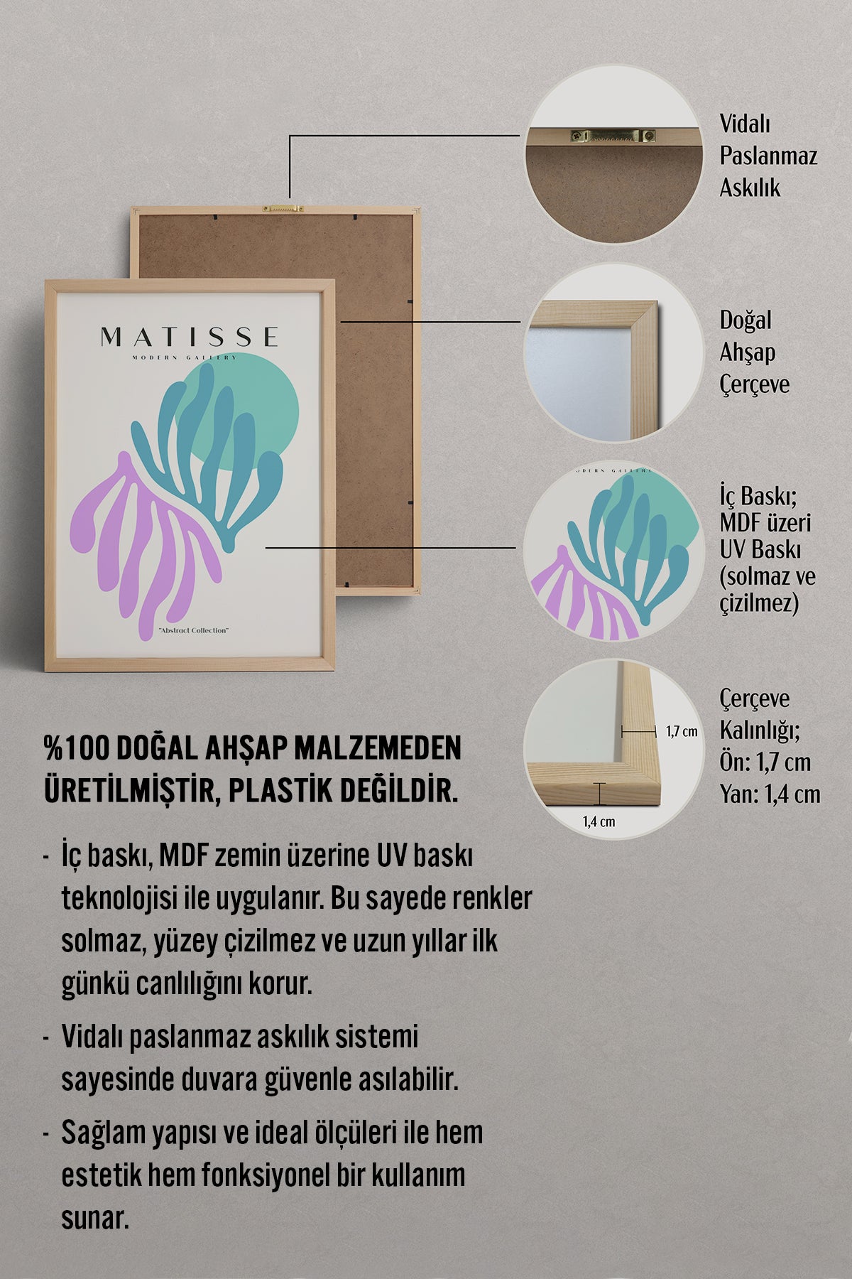 HOMEPACK Ahşap Çerçeveli Tablo Çerçeveli Poster Sanatsal Modern Duvar Dekoru MATISSE-23
