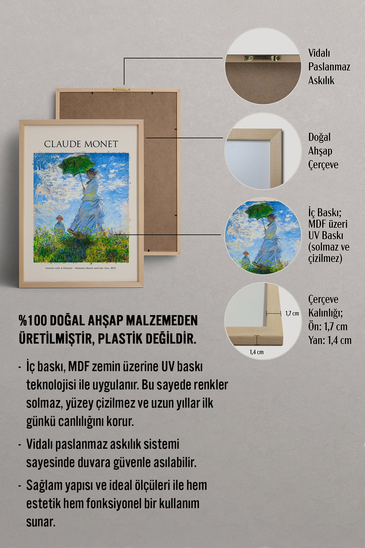 HOMEPACK Ahşap Çerçeveli Tablo Çerçeveli Poster Sanatsal Modern Duvar Dekoru MONET-01