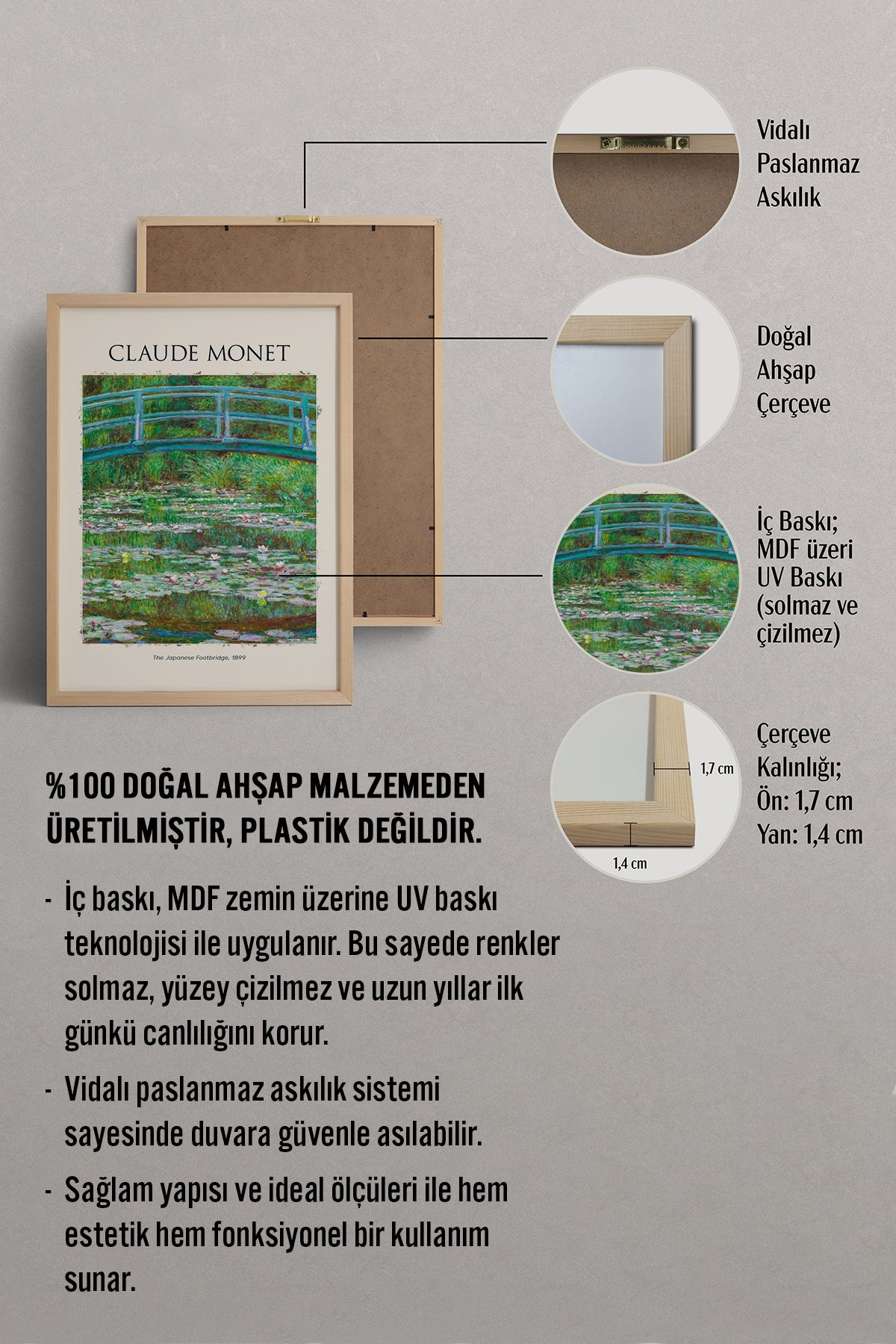 HOMEPACK Ahşap Çerçeveli Tablo Çerçeveli Poster Sanatsal Modern Duvar Dekoru MONET-04