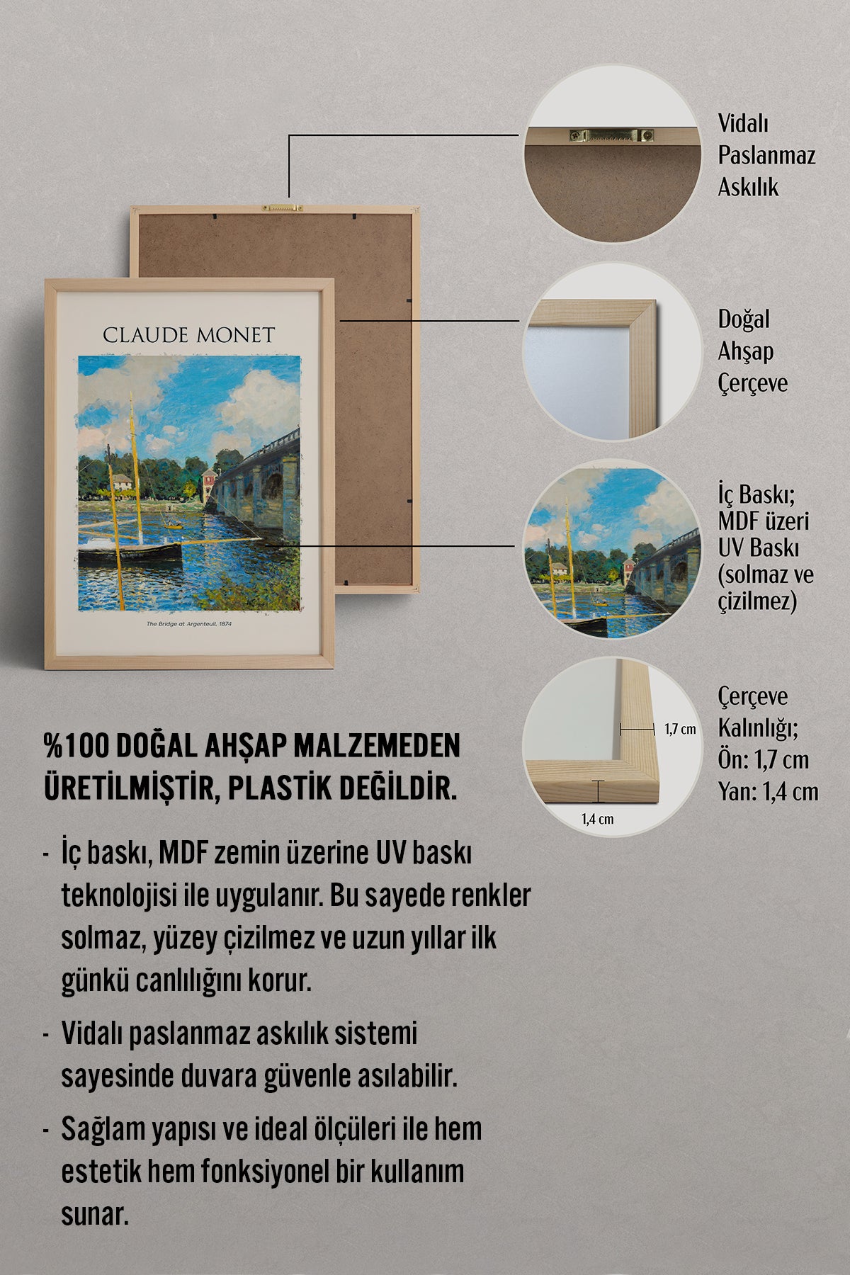 HOMEPACK Ahşap Çerçeveli Tablo Çerçeveli Poster Sanatsal Modern Duvar Dekoru MONET-06