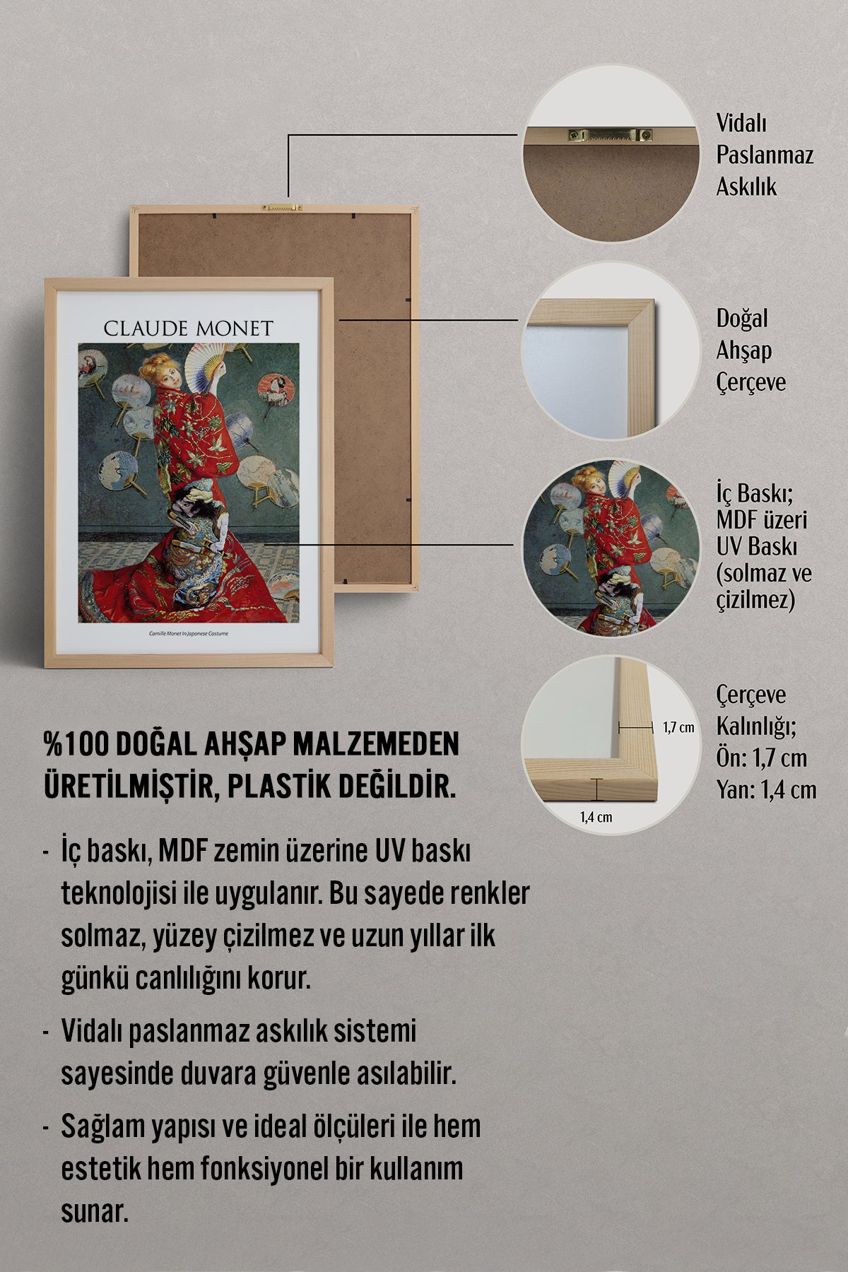 HOMEPACK Ahşap Çerçeveli Tablo Çerçeveli Poster Sanatsal Modern Duvar Dekoru MONET-10