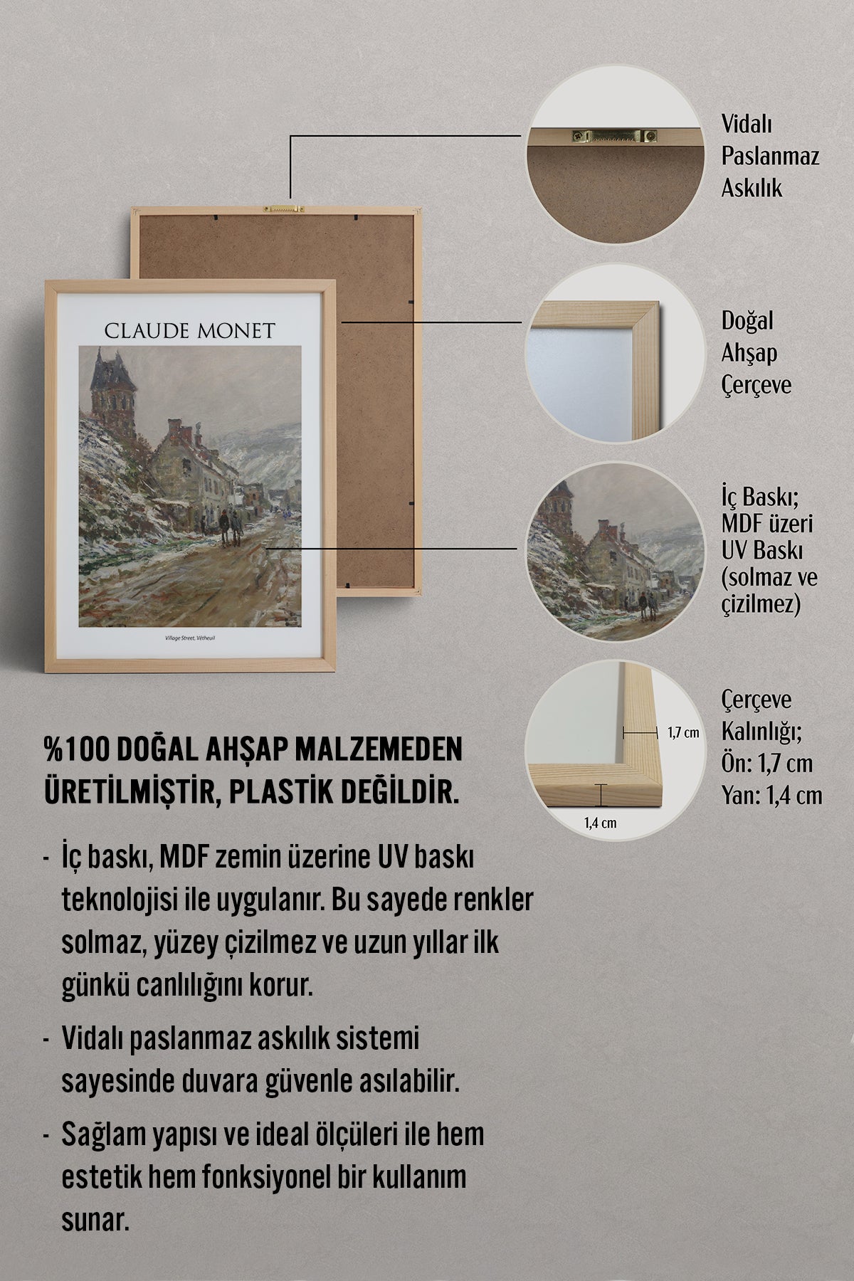 HOMEPACK Ahşap Çerçeveli Tablo Çerçeveli Poster Sanatsal Modern Duvar Dekoru MONET-11