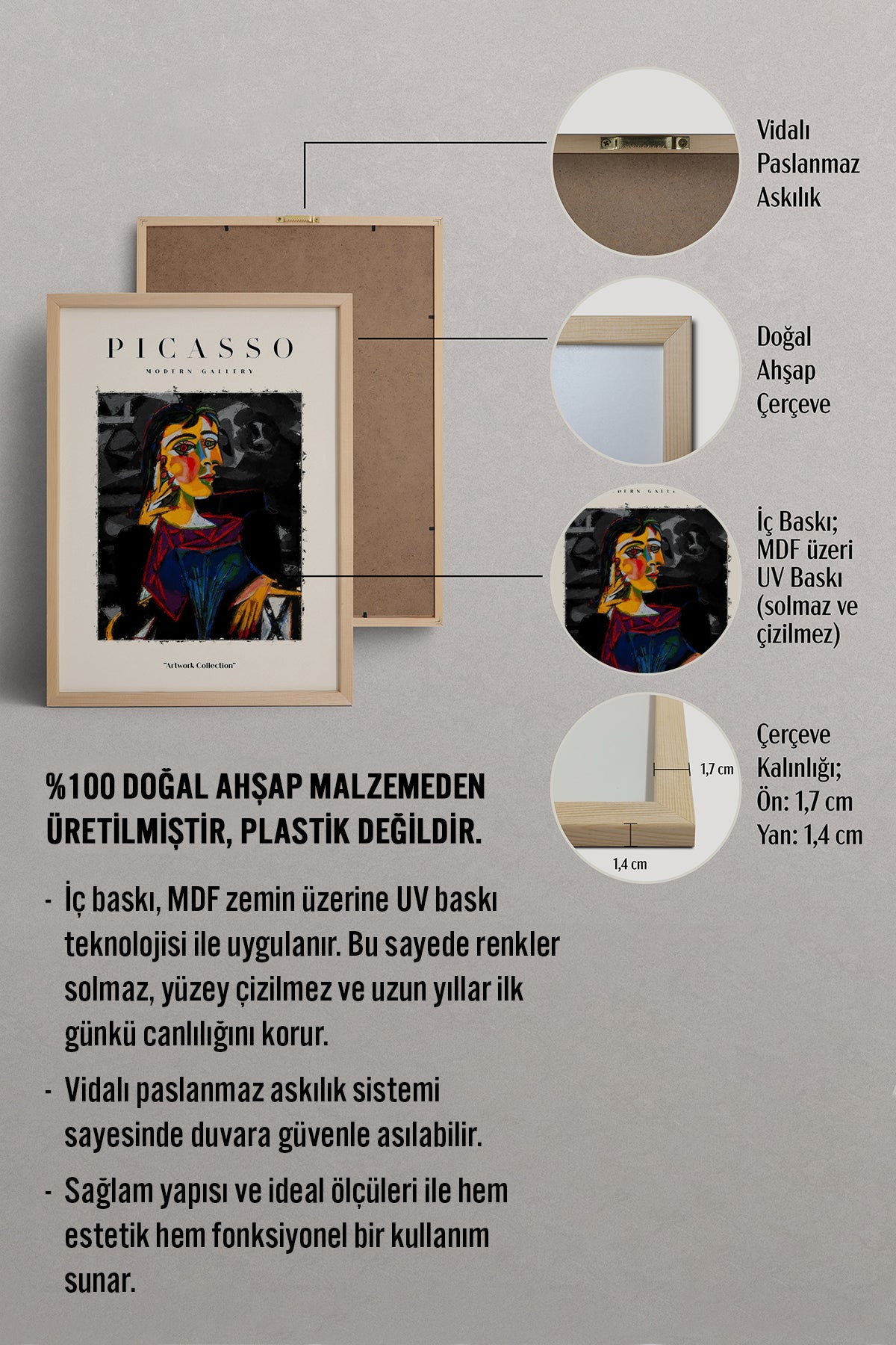 HOMEPACK Ahşap Çerçeveli Tablo Çerçeveli Poster Sanatsal Modern Duvar Dekoru PICASSO-01