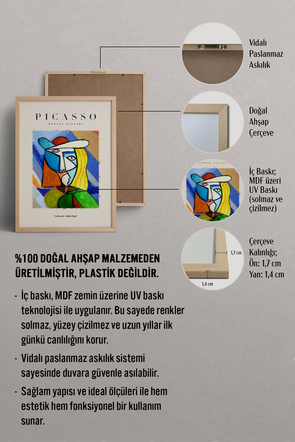 HOMEPACK Ahşap Çerçeveli Tablo Çerçeveli Poster Sanatsal Modern Duvar Dekoru PICASSO-02