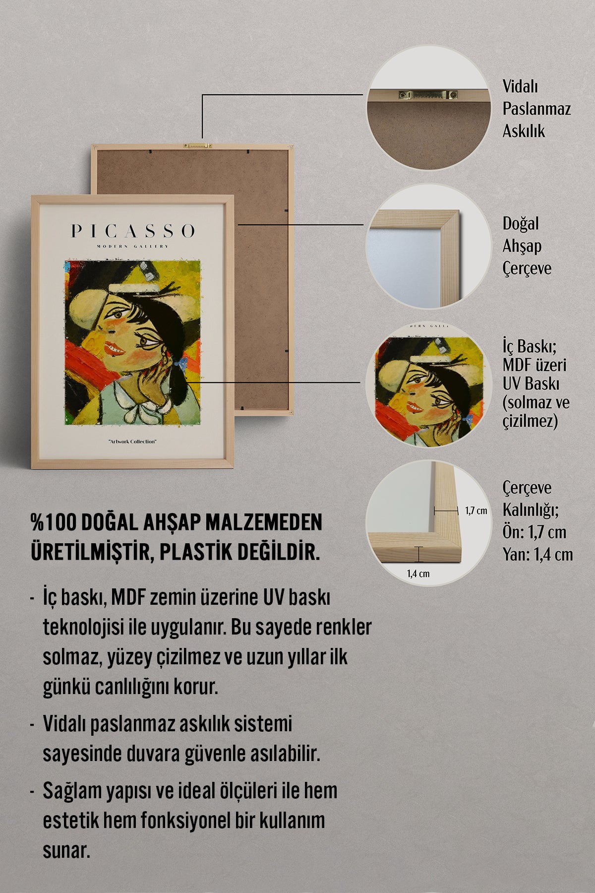 HOMEPACK Ahşap Çerçeveli Tablo Çerçeveli Poster Sanatsal Modern Duvar Dekoru PICASSO-03