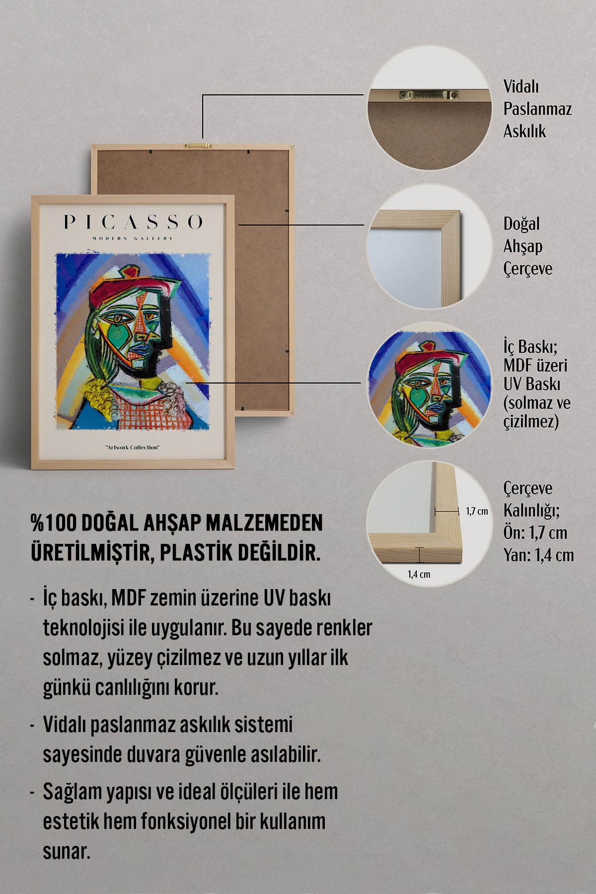 HOMEPACK Ahşap Çerçeveli Tablo Çerçeveli Poster Sanatsal Modern Duvar Dekoru PICASSO-10