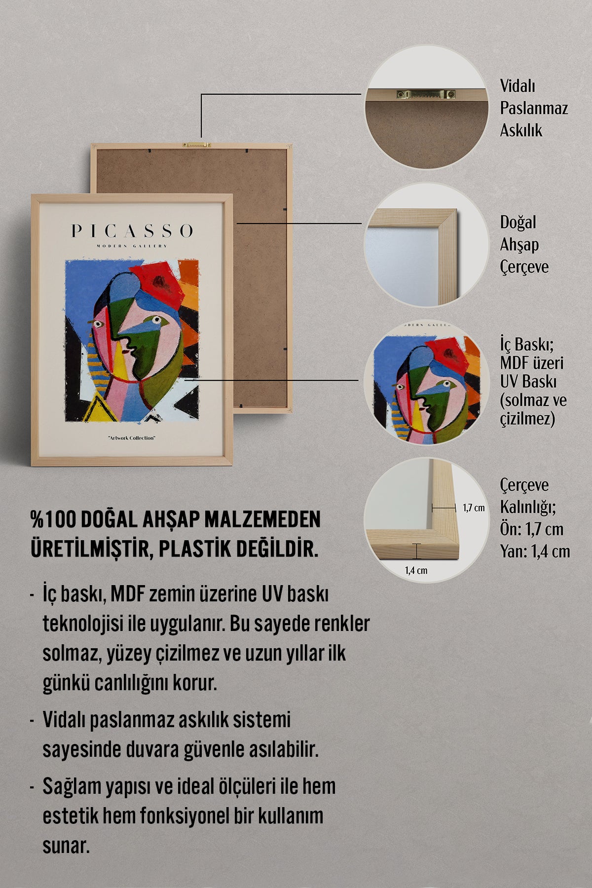 HOMEPACK Ahşap Çerçeveli Tablo Çerçeveli Poster Sanatsal Modern Duvar Dekoru PICASSO-15