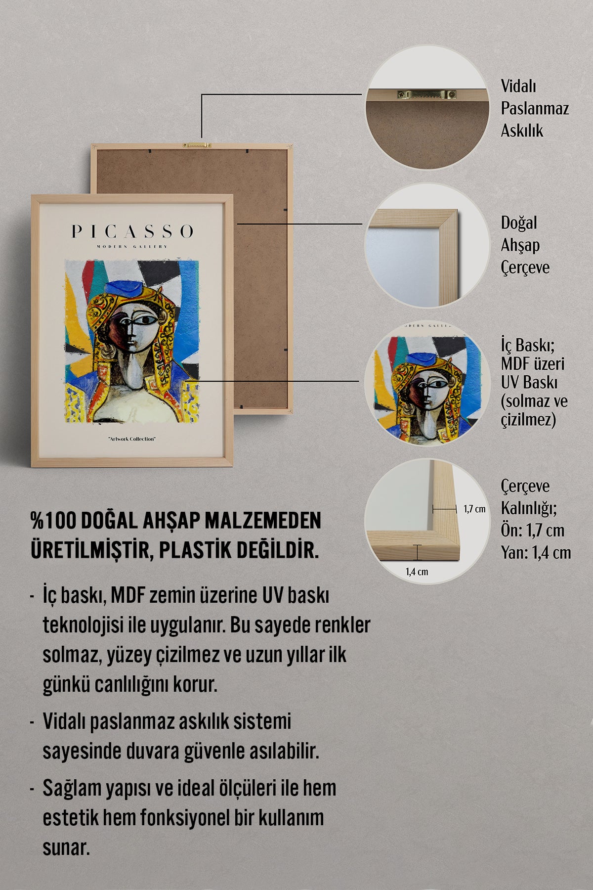 HOMEPACK Ahşap Çerçeveli Tablo Çerçeveli Poster Sanatsal Modern Duvar Dekoru PICASSO-17
