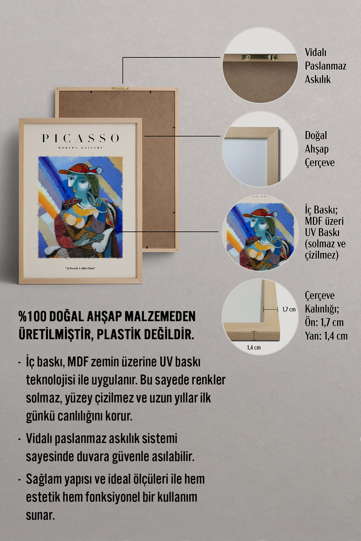 HOMEPACK Ahşap Çerçeveli Tablo Çerçeveli Poster Sanatsal Modern Duvar Dekoru PICASSO-21