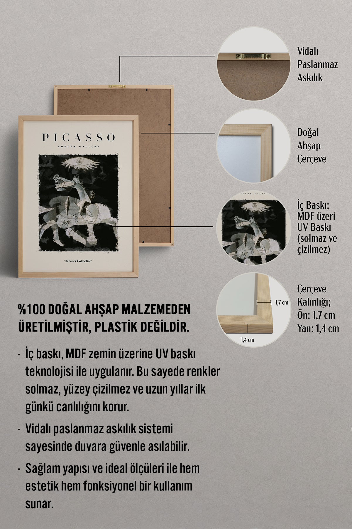 HOMEPACK Ahşap Çerçeveli Tablo Çerçeveli Poster Sanatsal Modern Duvar Dekoru PICASSO-24