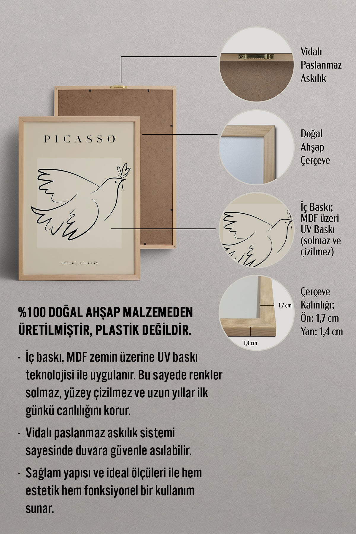 HOMEPACK Ahşap Çerçeveli Tablo Çerçeveli Poster Sanatsal Modern Duvar Dekoru PICASSO-31