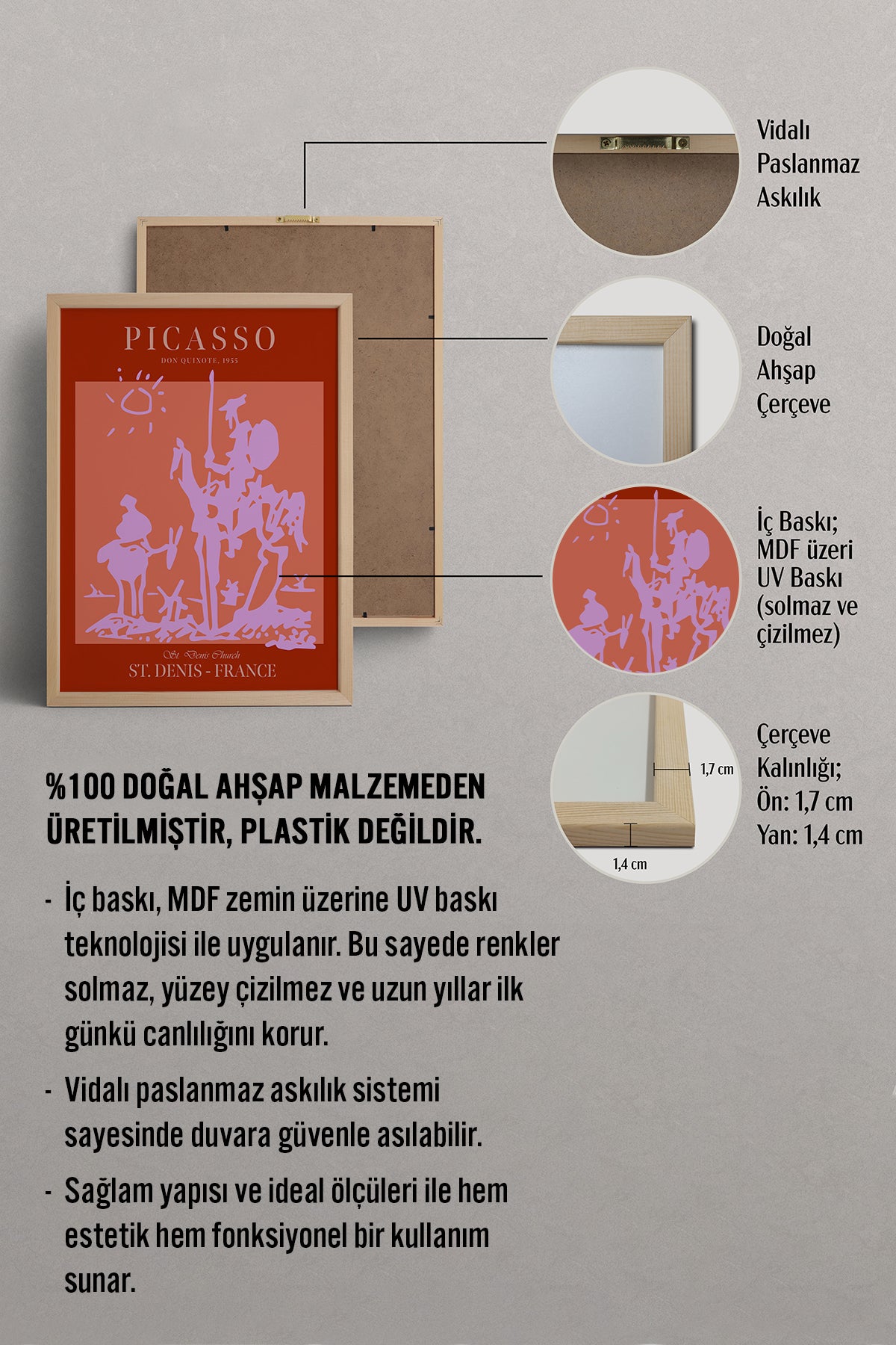 HOMEPACK Ahşap Çerçeveli Tablo Çerçeveli Poster Sanatsal Modern Duvar Dekoru PICASSO-51