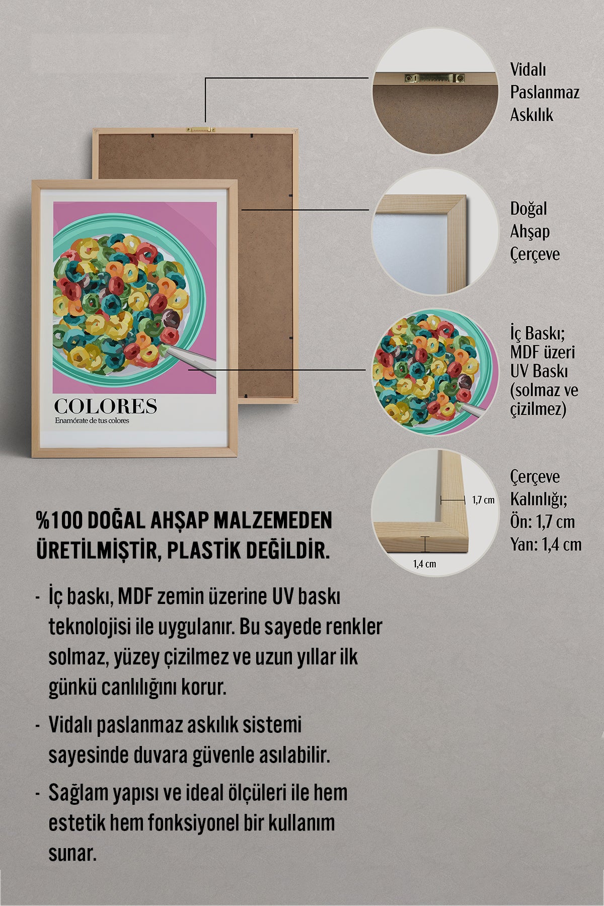 HOMEPACK Ahşap Çerçeveli Tablo Çerçeveli Poster Sanatsal Modern Duvar Dekoru TK-1000