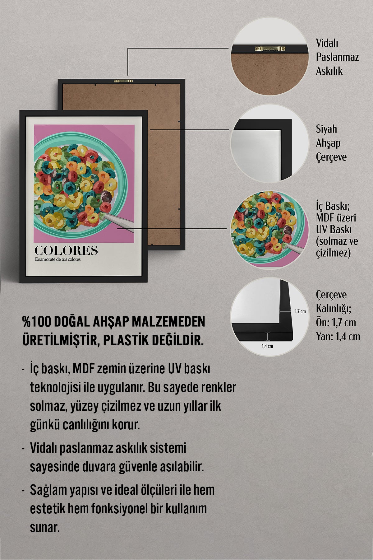 HOMEPACK Ahşap Çerçeveli Tablo Çerçeveli Poster Sanatsal Modern Duvar Dekoru TK-1000