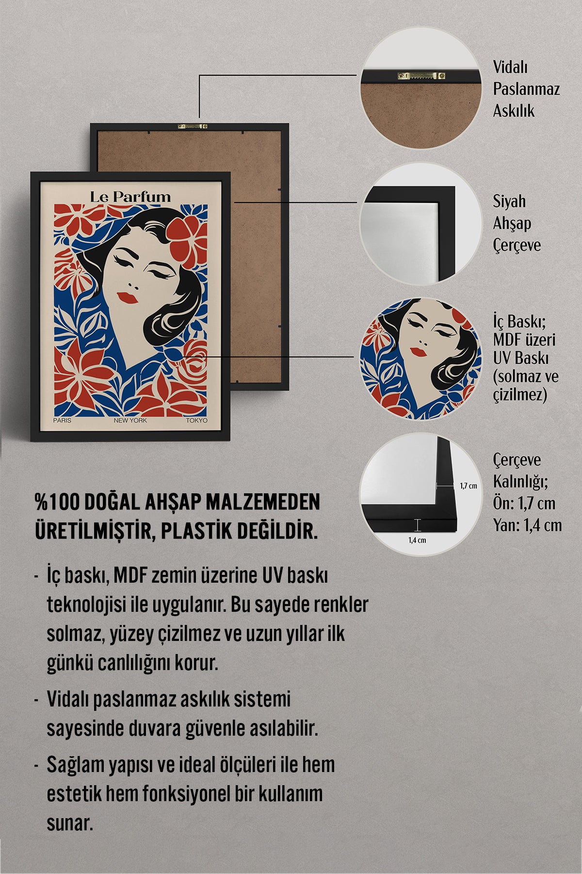 HOMEPACK Ahşap Çerçeveli Tablo Çerçeveli Poster Sanatsal Modern Duvar Dekoru TK-1002