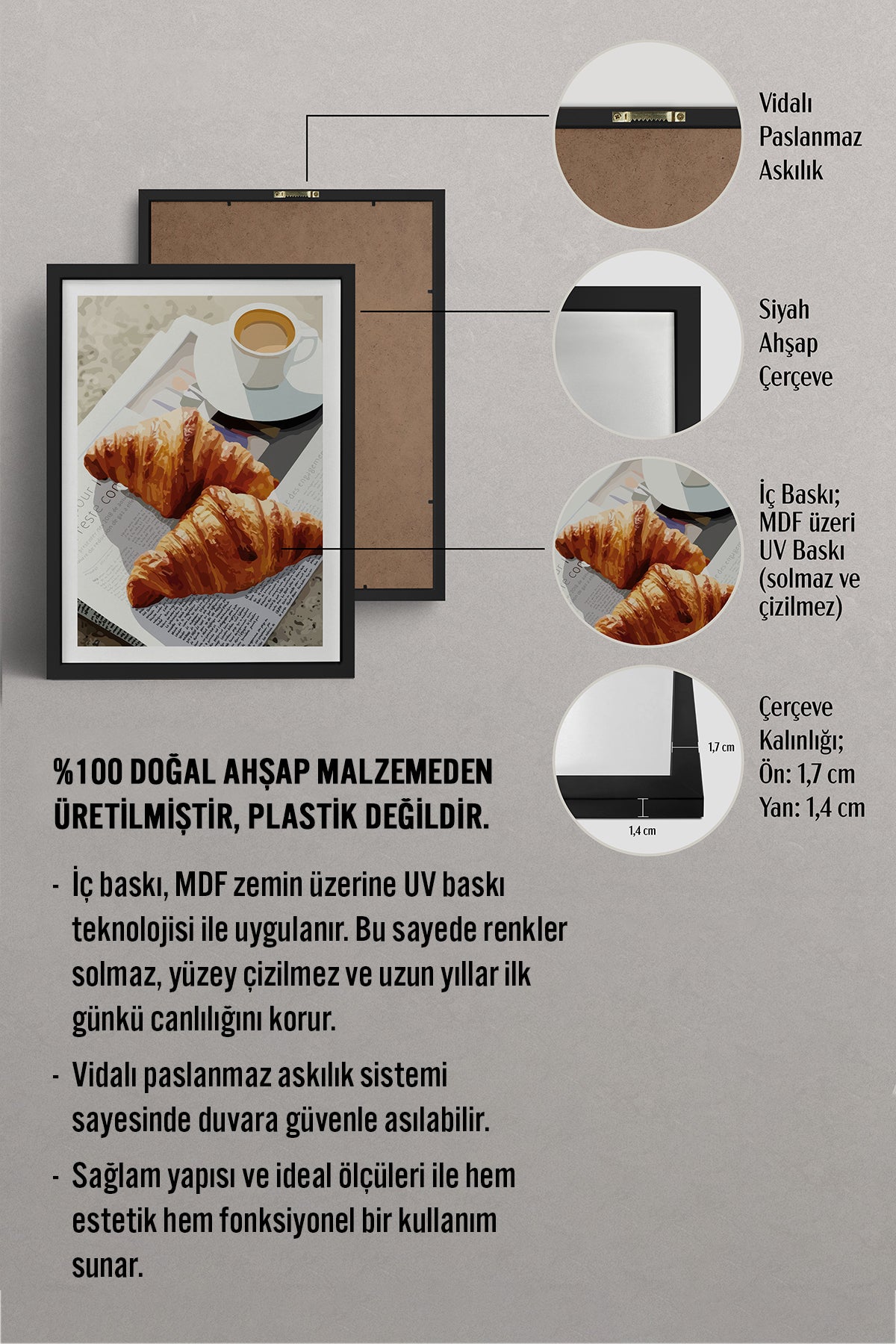 HOMEPACK Ahşap Çerçeveli Tablo Çerçeveli Poster Sanatsal Modern Duvar Dekoru TK-1007