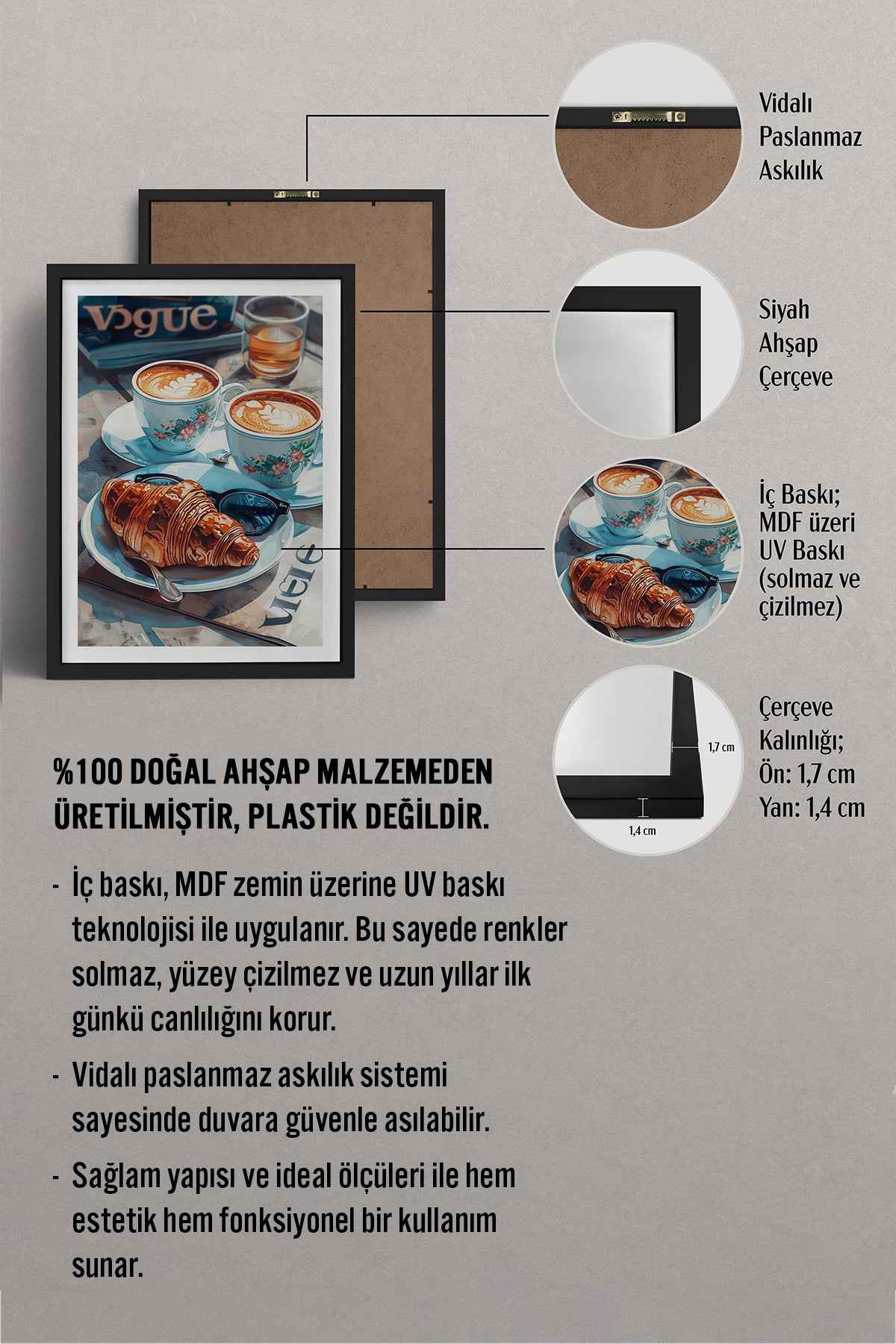 HOMEPACK Ahşap Çerçeveli Tablo Çerçeveli Poster Sanatsal Modern Duvar Dekoru TK-1010