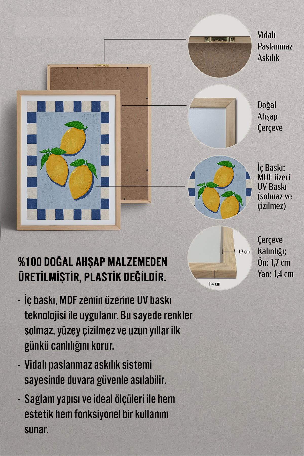 HOMEPACK Ahşap Çerçeveli Tablo Çerçeveli Poster Sanatsal Modern Duvar Dekoru TK-1012