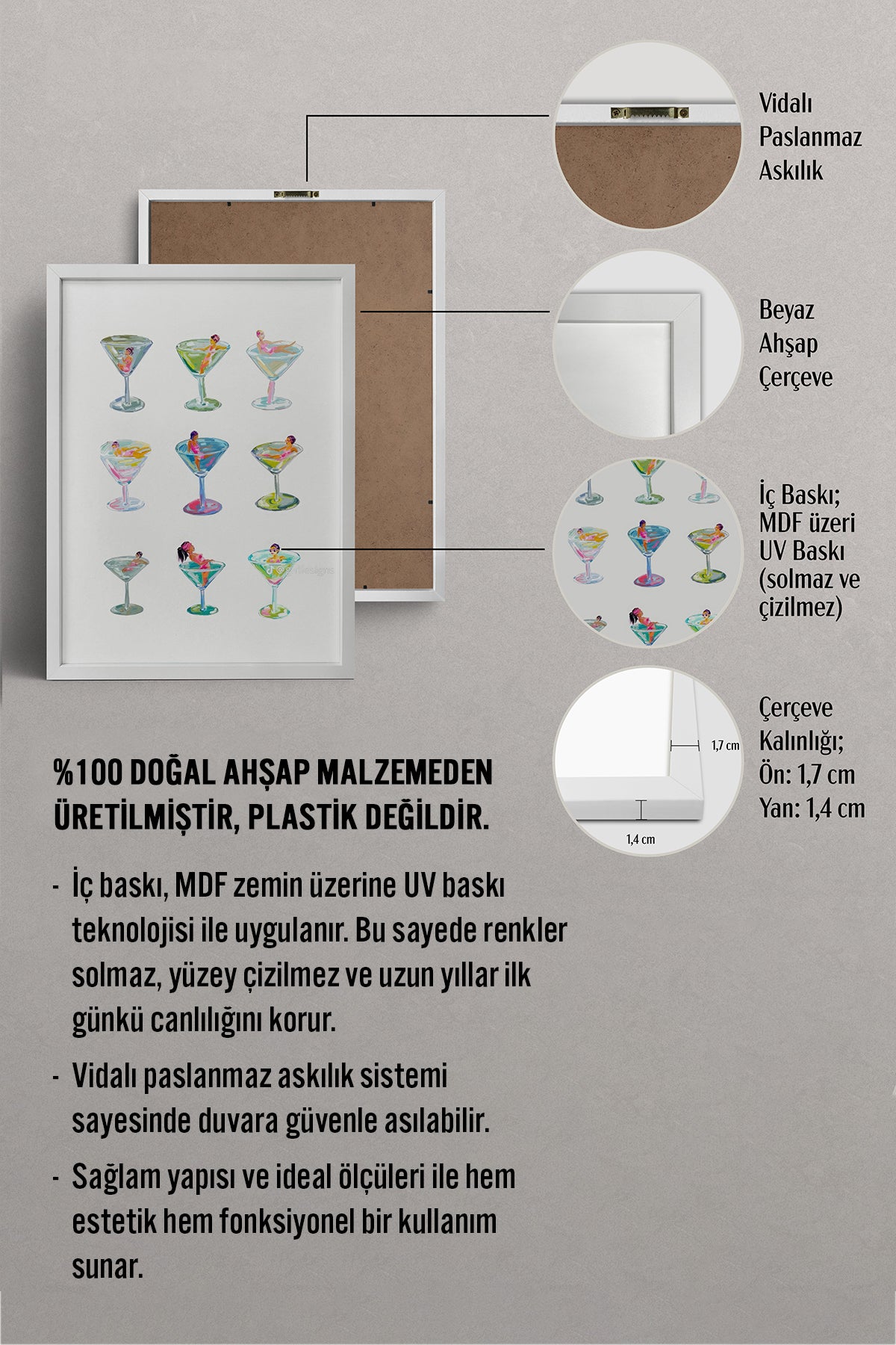 HOMEPACK Ahşap Çerçeveli Tablo Çerçeveli Poster Sanatsal Modern Duvar Dekoru TK-1015