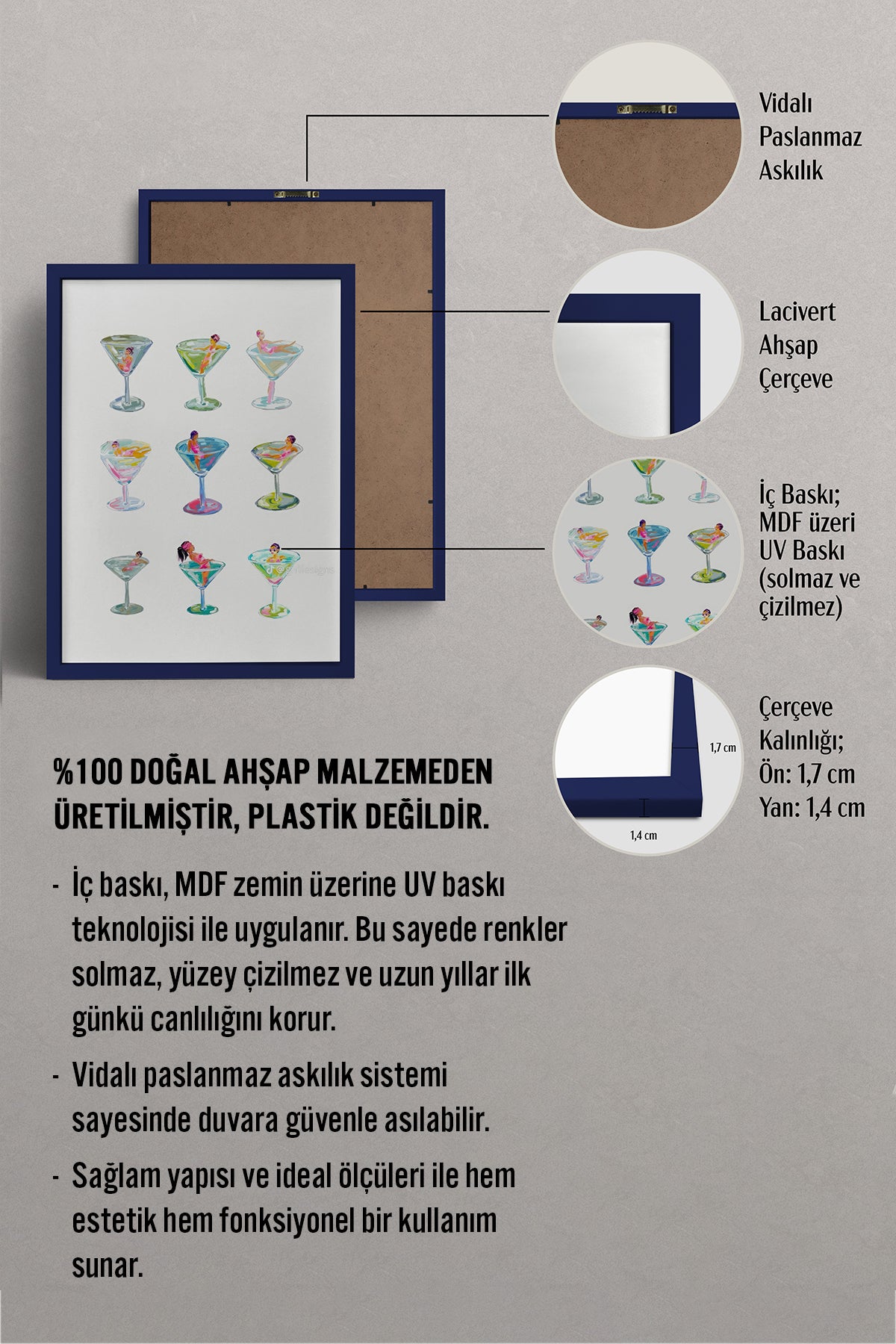 HOMEPACK Ahşap Çerçeveli Tablo Çerçeveli Poster Sanatsal Modern Duvar Dekoru TK-1015