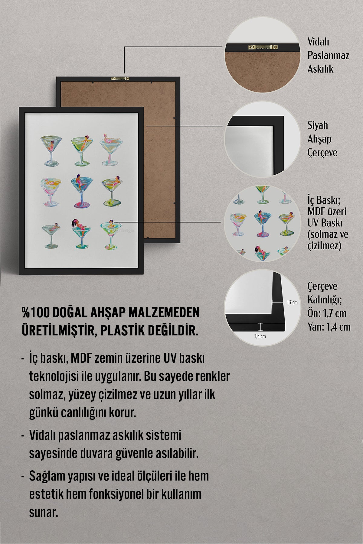 HOMEPACK Ahşap Çerçeveli Tablo Çerçeveli Poster Sanatsal Modern Duvar Dekoru TK-1015