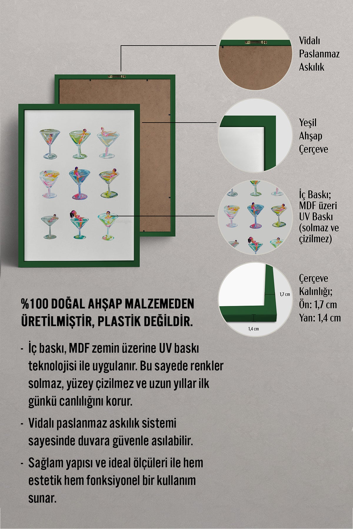 HOMEPACK Ahşap Çerçeveli Tablo Çerçeveli Poster Sanatsal Modern Duvar Dekoru TK-1015