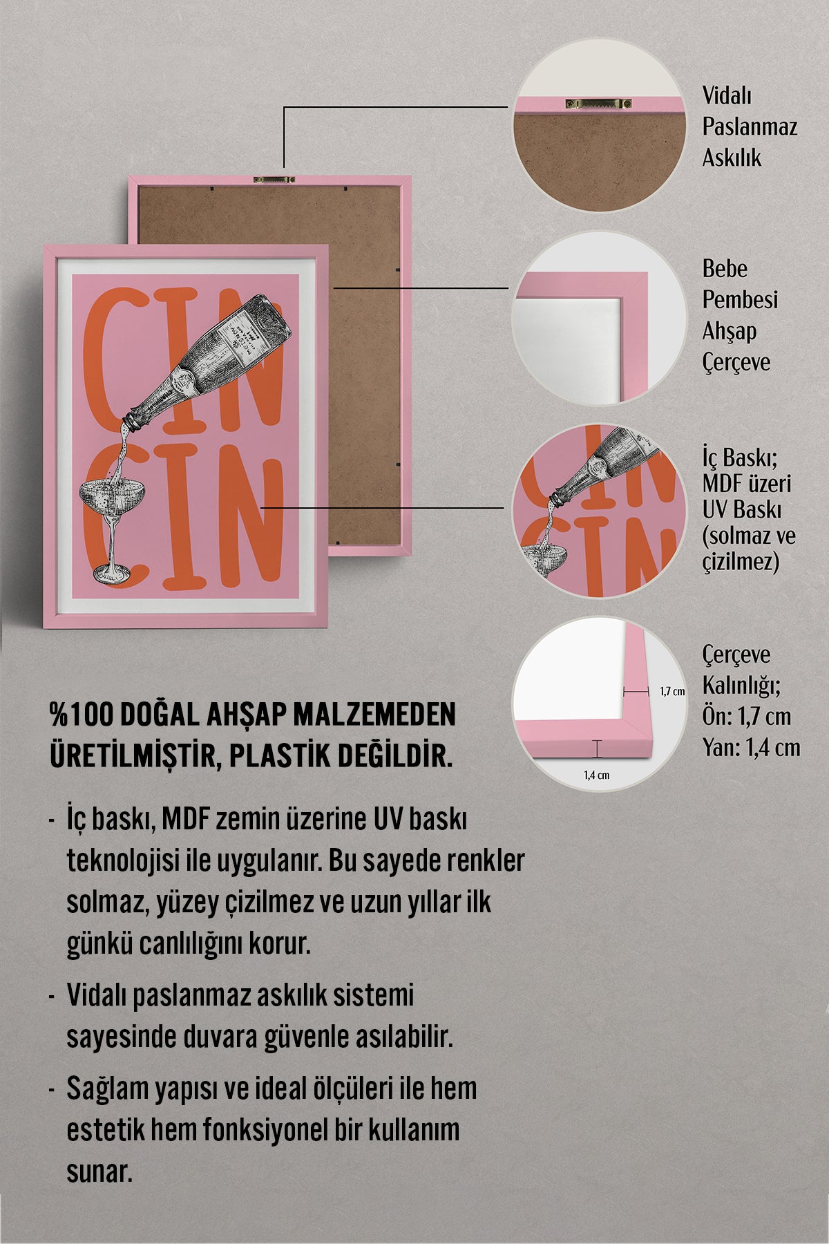 HOMEPACK Ahşap Çerçeveli Tablo Çerçeveli Poster Sanatsal Modern Duvar Dekoru TK-1016