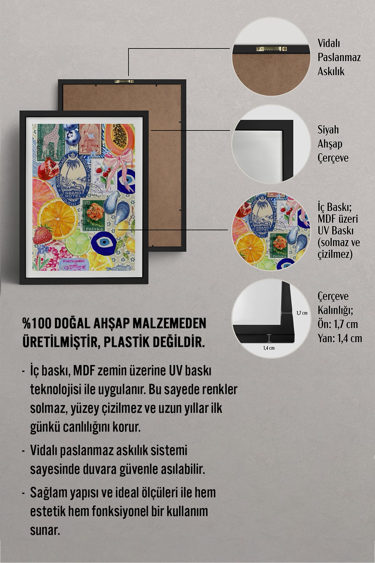 HOMEPACK Ahşap Çerçeveli Tablo Çerçeveli Poster Sanatsal Modern Duvar Dekoru TK-1030