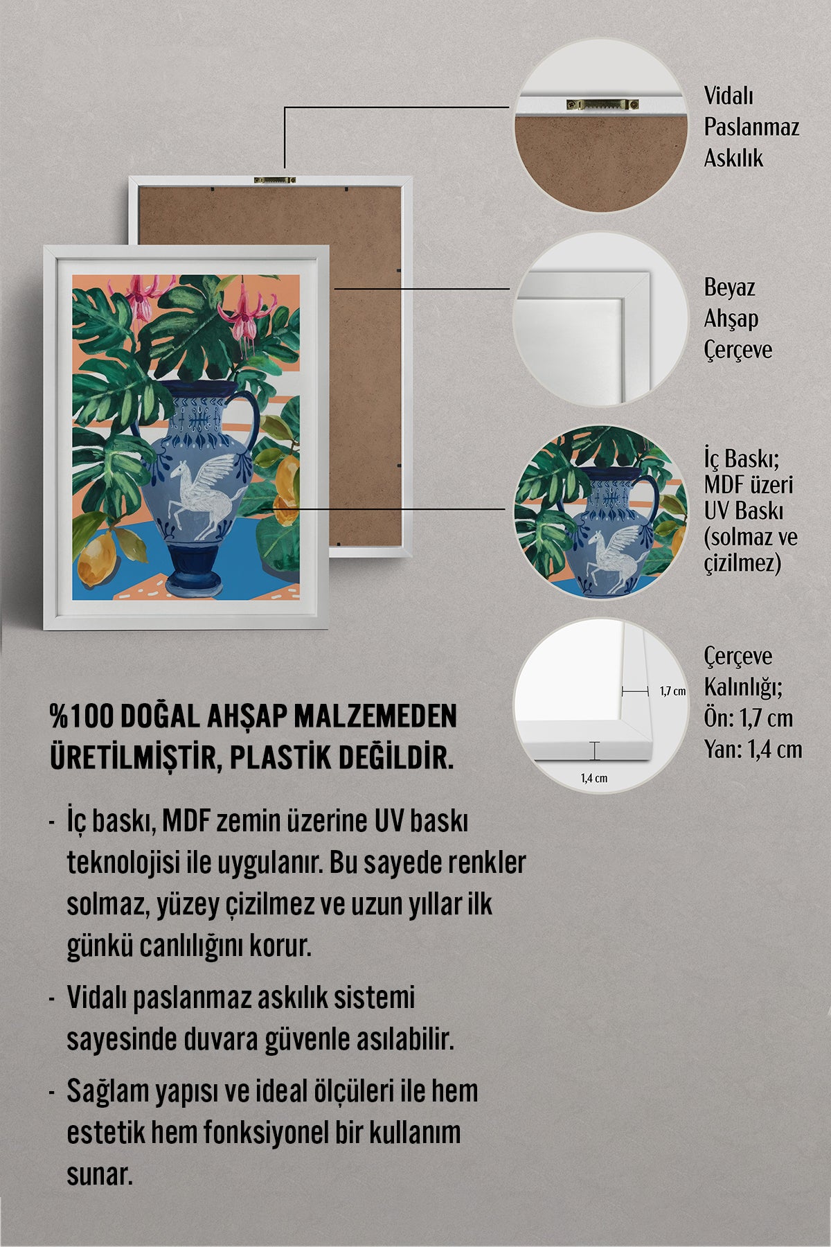 HOMEPACK Ahşap Çerçeveli Tablo Çerçeveli Poster Sanatsal Modern Duvar Dekoru TK-1031