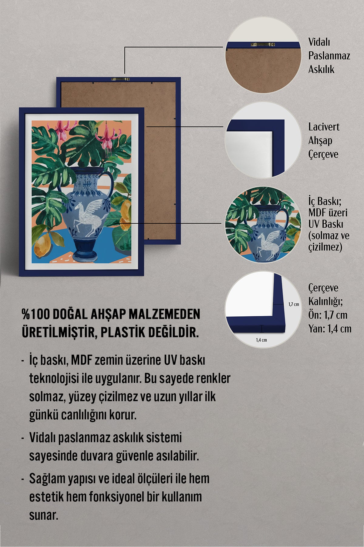 HOMEPACK Ahşap Çerçeveli Tablo Çerçeveli Poster Sanatsal Modern Duvar Dekoru TK-1031