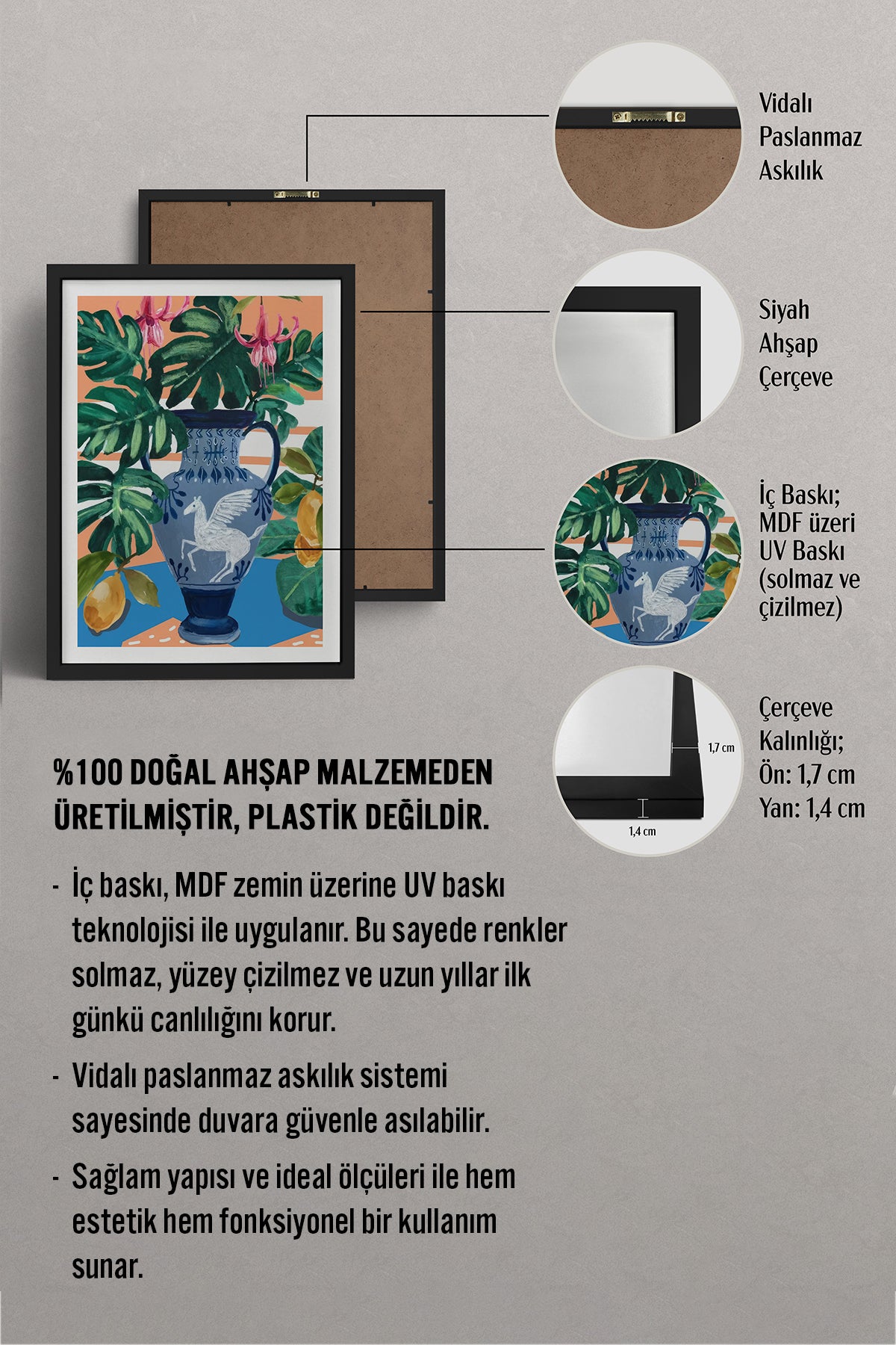 HOMEPACK Ahşap Çerçeveli Tablo Çerçeveli Poster Sanatsal Modern Duvar Dekoru TK-1031
