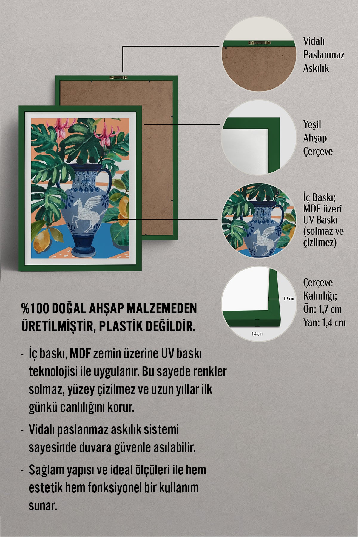 HOMEPACK Ahşap Çerçeveli Tablo Çerçeveli Poster Sanatsal Modern Duvar Dekoru TK-1031