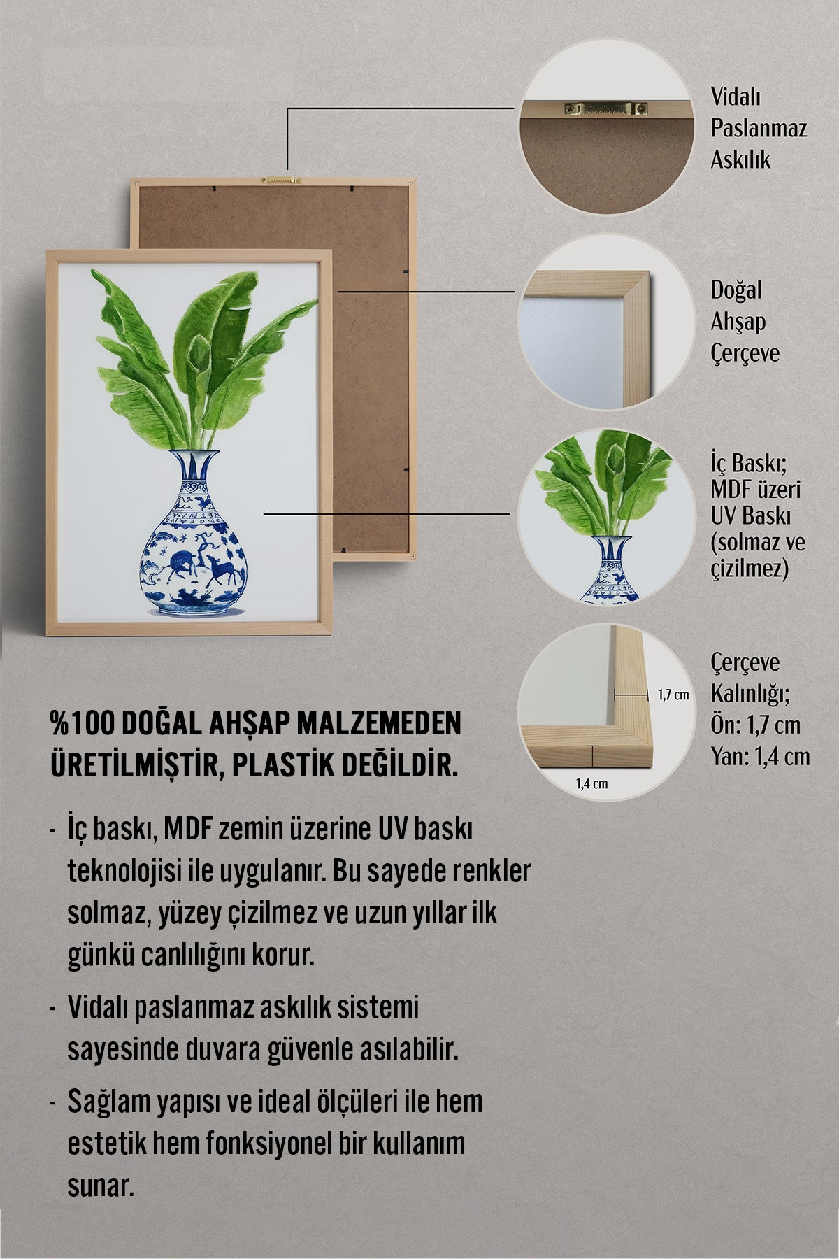 HOMEPACK Ahşap Çerçeveli Tablo Çerçeveli Poster Sanatsal Modern Duvar Dekoru TK-1032