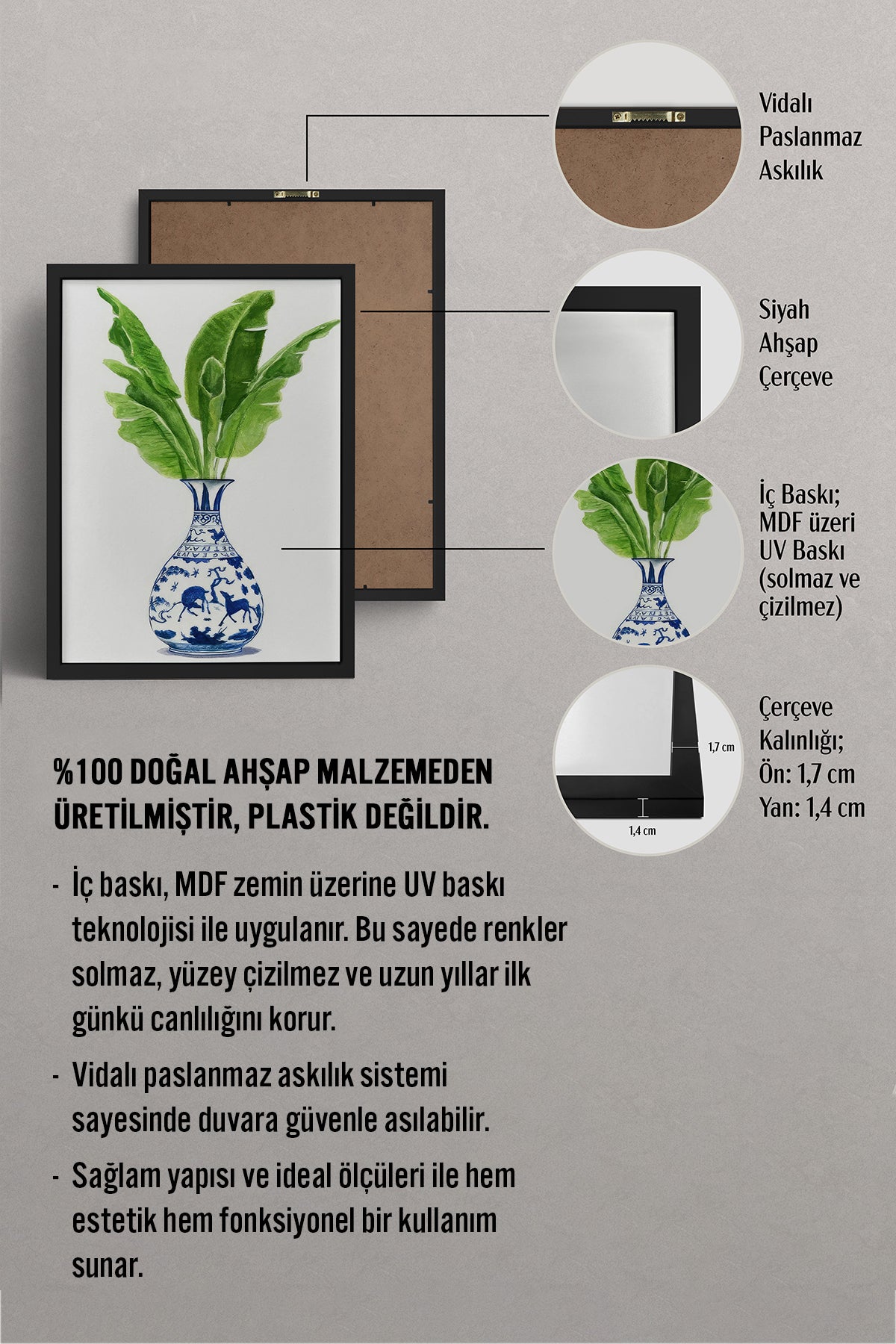 HOMEPACK Ahşap Çerçeveli Tablo Çerçeveli Poster Sanatsal Modern Duvar Dekoru TK-1032