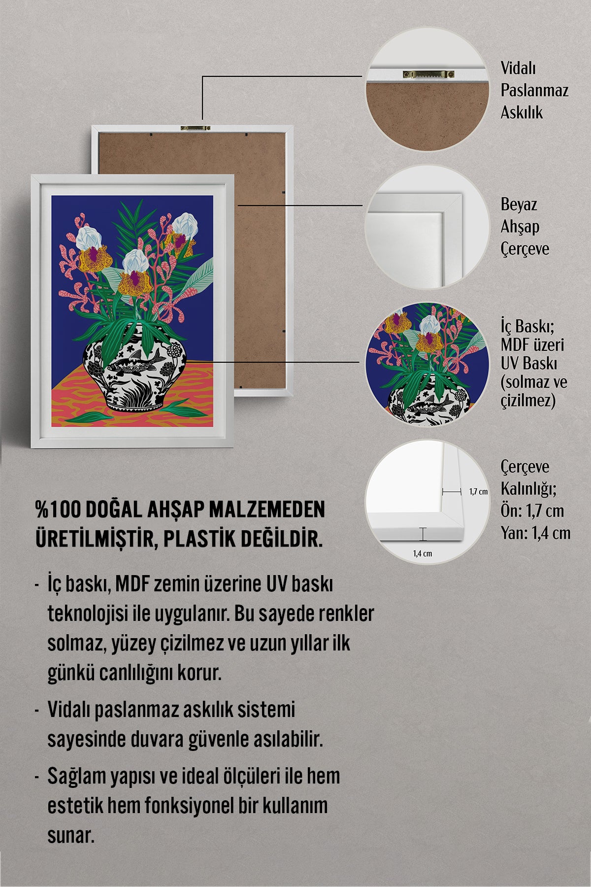 HOMEPACK Ahşap Çerçeveli Tablo Çerçeveli Poster Sanatsal Modern Duvar Dekoru TK-1034