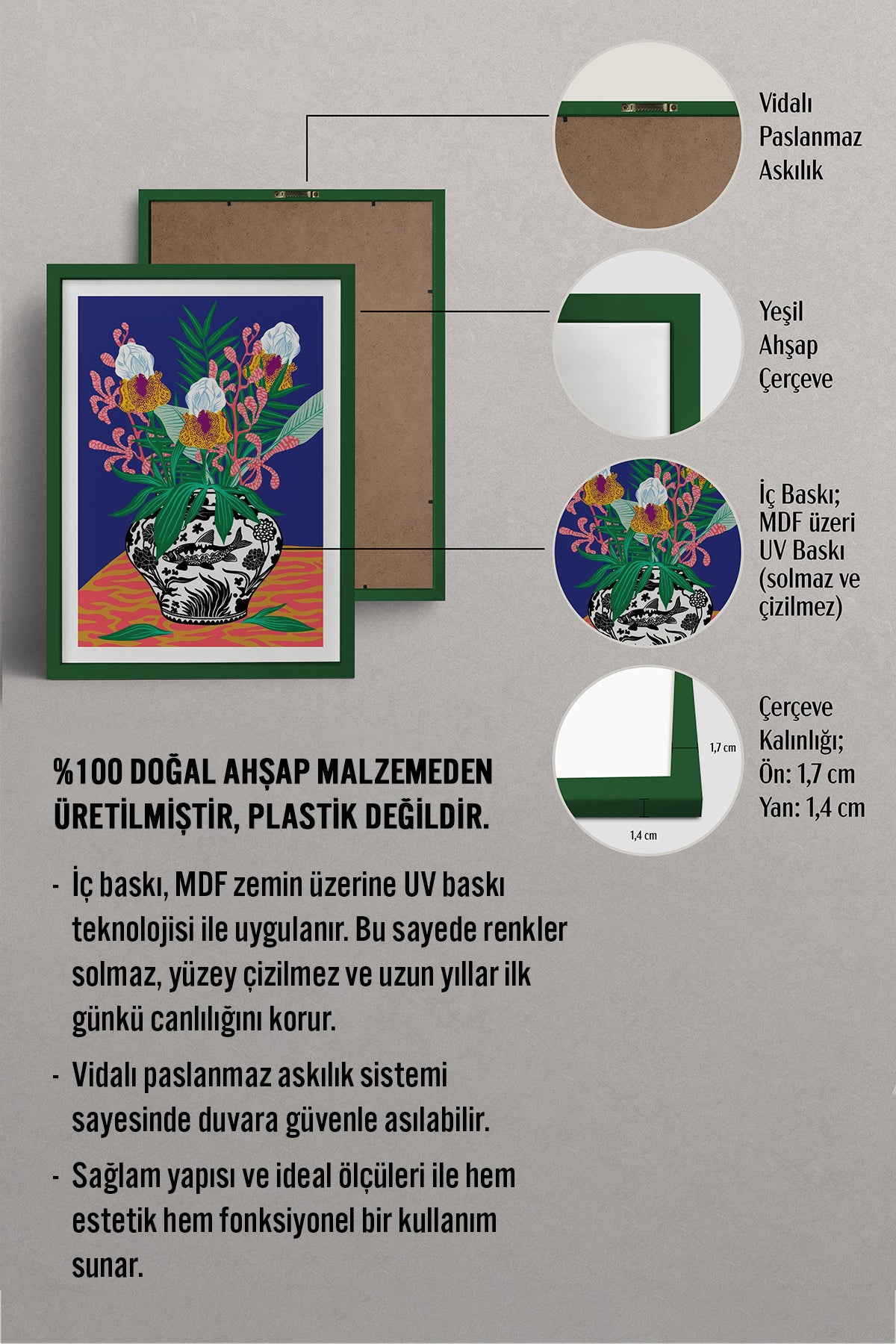 HOMEPACK Ahşap Çerçeveli Tablo Çerçeveli Poster Sanatsal Modern Duvar Dekoru TK-1034
