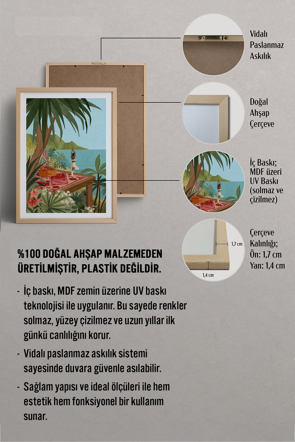HOMEPACK Ahşap Çerçeveli Tablo Çerçeveli Poster Sanatsal Modern Duvar Dekoru TK-1037