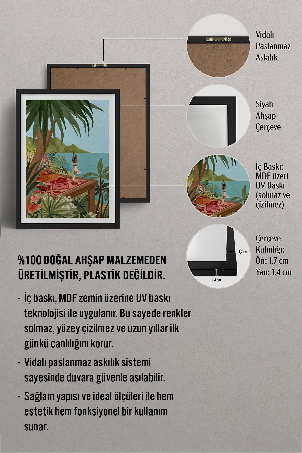 HOMEPACK Ahşap Çerçeveli Tablo Çerçeveli Poster Sanatsal Modern Duvar Dekoru TK-1037
