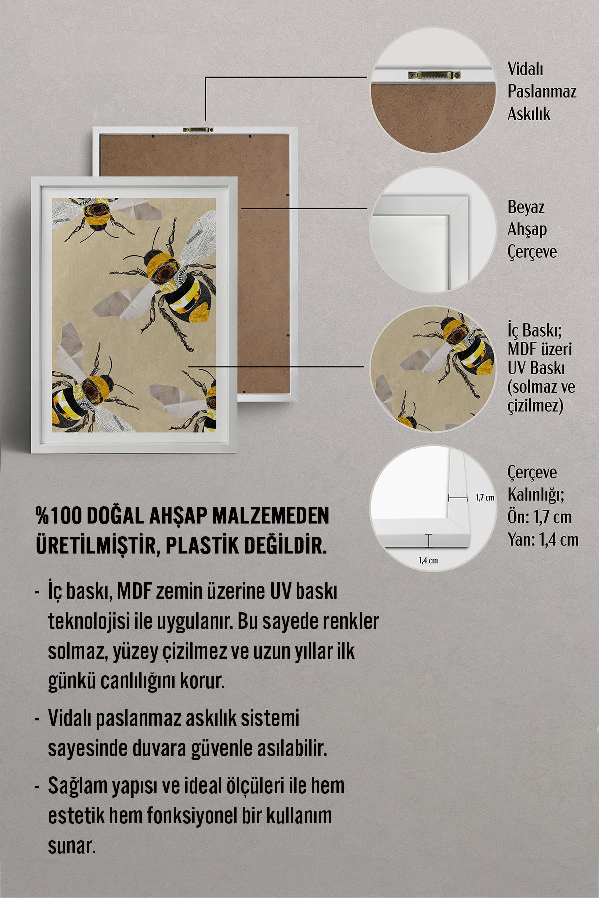 HOMEPACK Ahşap Çerçeveli Tablo Çerçeveli Poster Sanatsal Modern Duvar Dekoru TK-1038