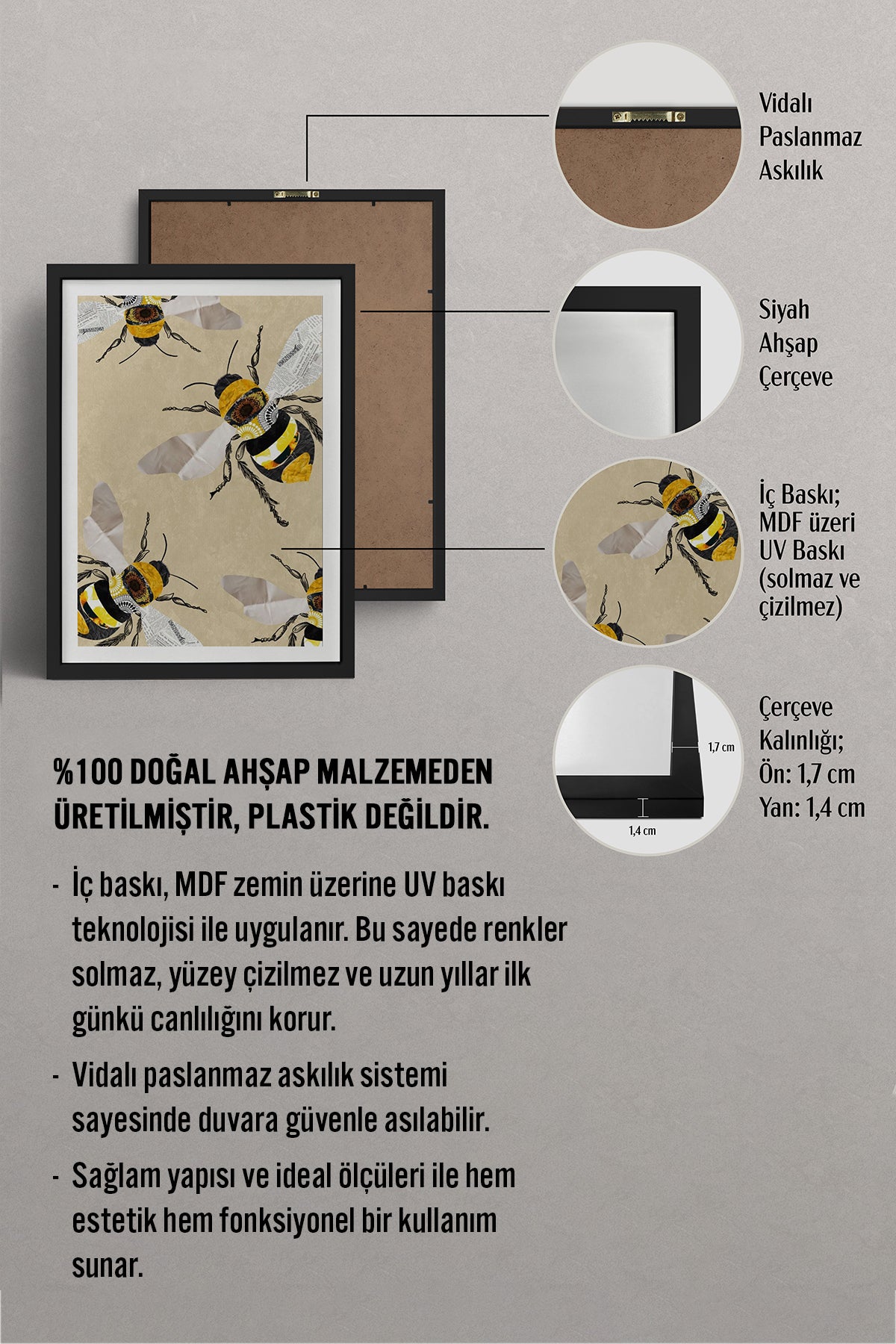 HOMEPACK Ahşap Çerçeveli Tablo Çerçeveli Poster Sanatsal Modern Duvar Dekoru TK-1038