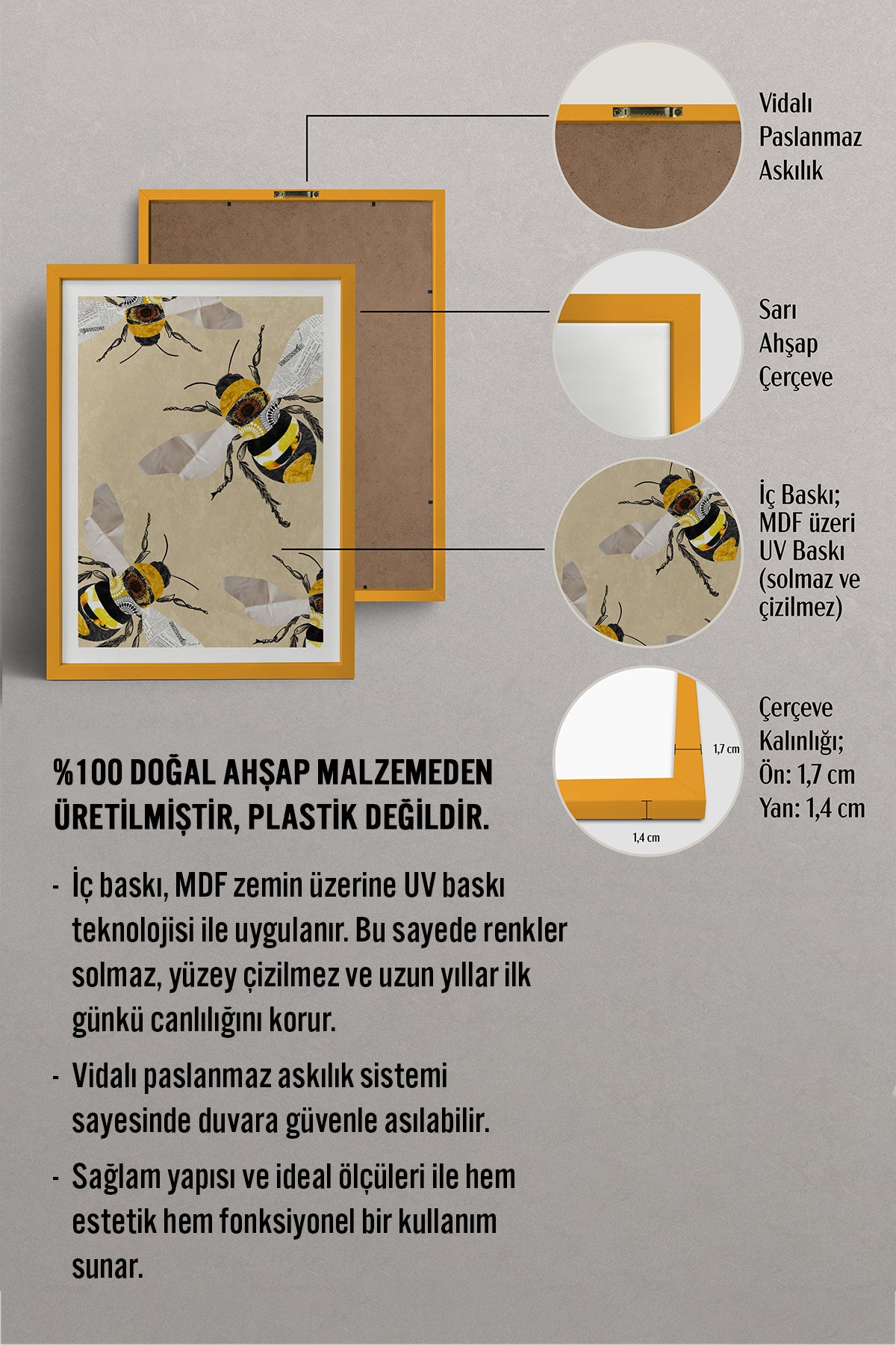 HOMEPACK Ahşap Çerçeveli Tablo Çerçeveli Poster Sanatsal Modern Duvar Dekoru TK-1038