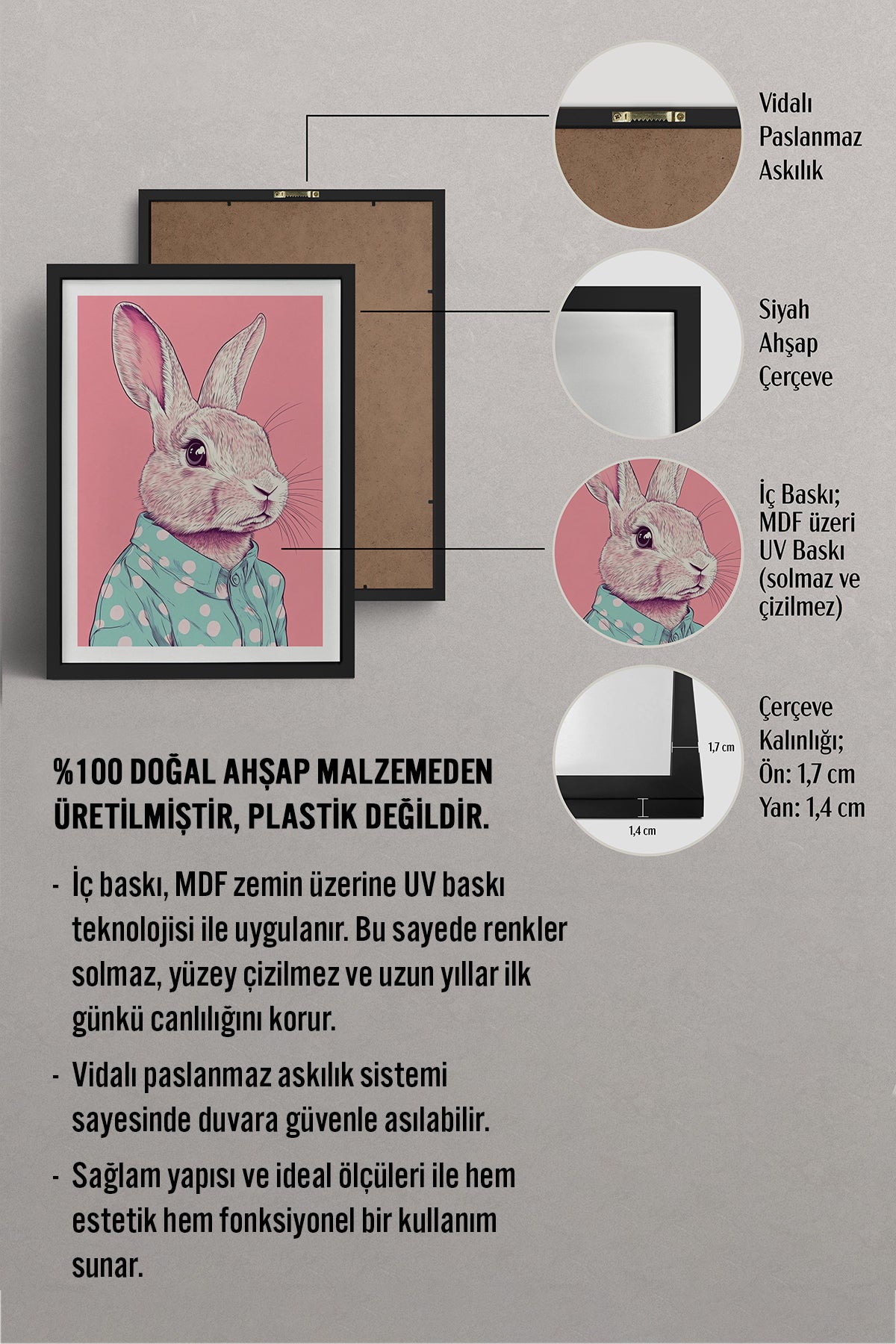 HOMEPACK Ahşap Çerçeveli Tablo Çerçeveli Poster Sanatsal Modern Duvar Dekoru TK-1043