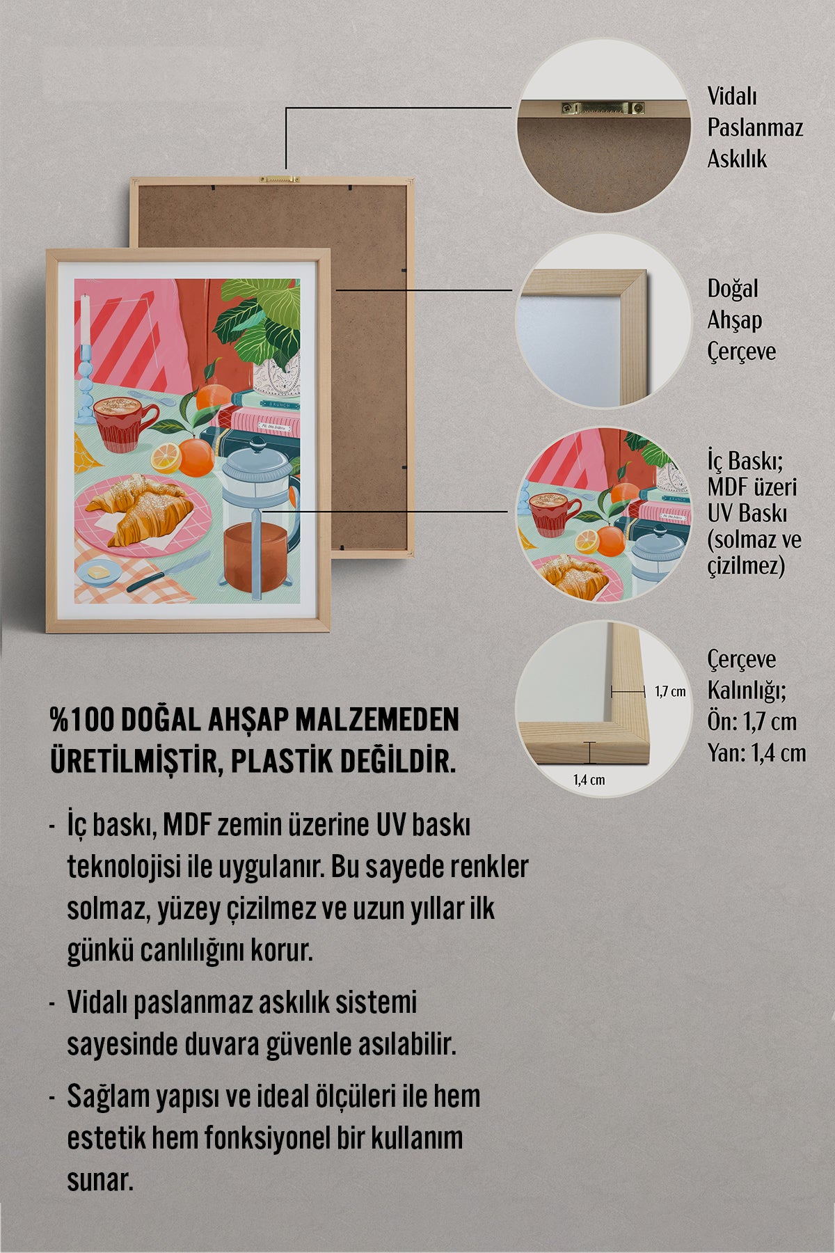 HOMEPACK Ahşap Çerçeveli Tablo Çerçeveli Poster Sanatsal Modern Duvar Dekoru TK-1044