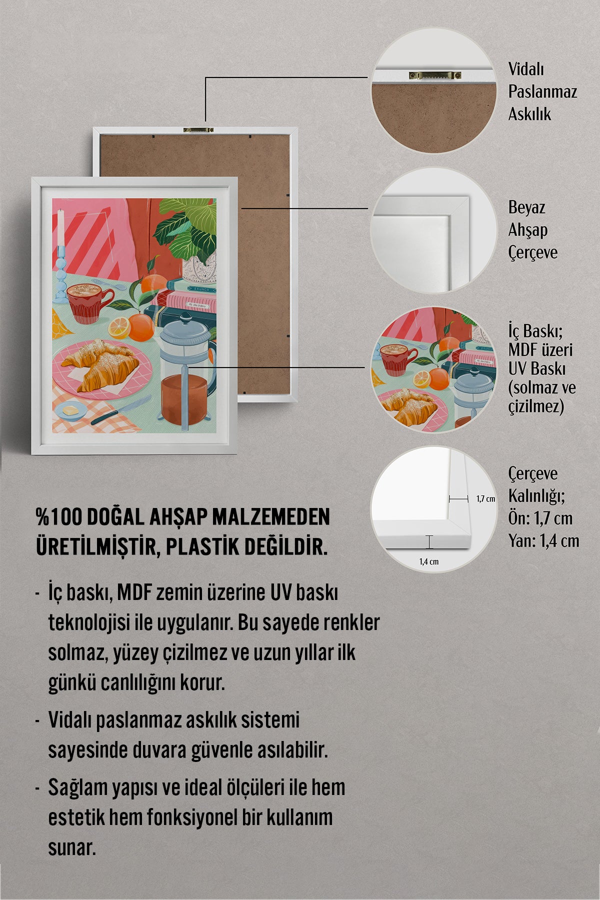 HOMEPACK Ahşap Çerçeveli Tablo Çerçeveli Poster Sanatsal Modern Duvar Dekoru TK-1044