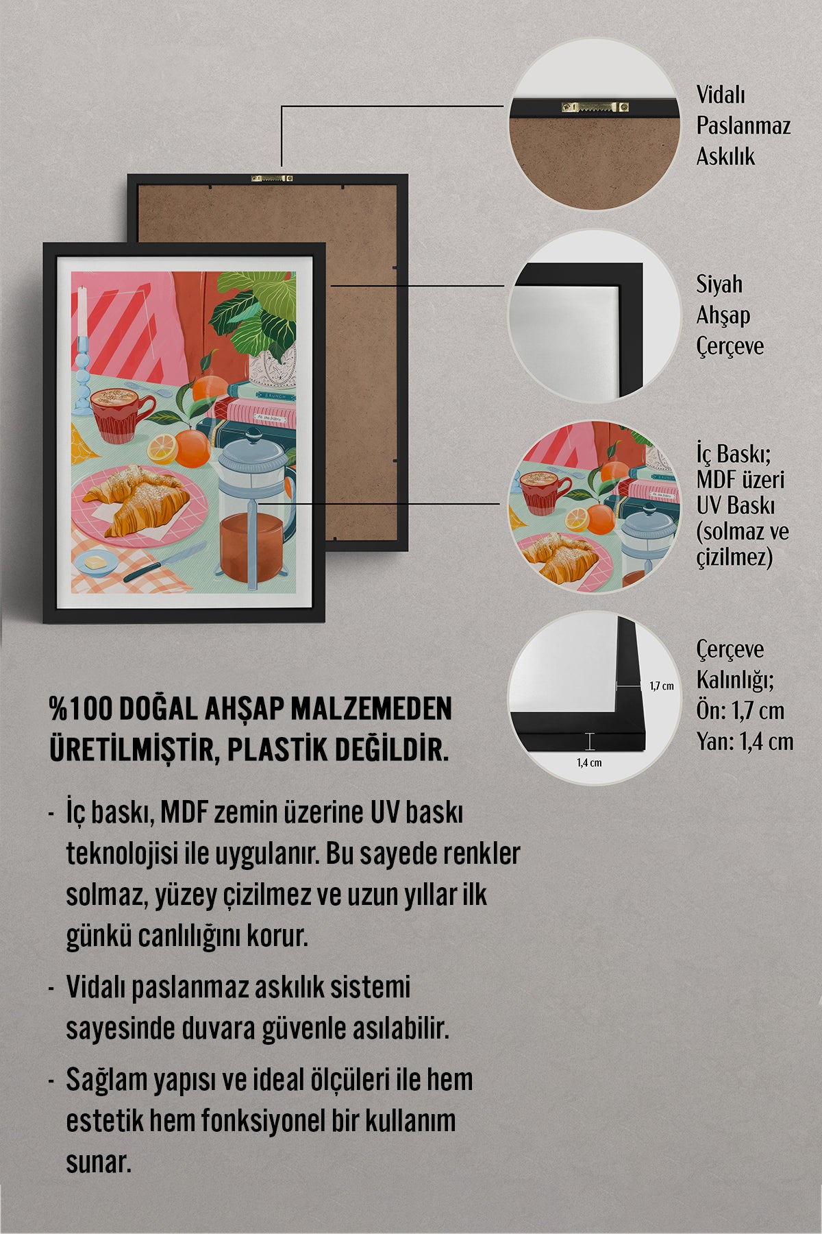 HOMEPACK Ahşap Çerçeveli Tablo Çerçeveli Poster Sanatsal Modern Duvar Dekoru TK-1044