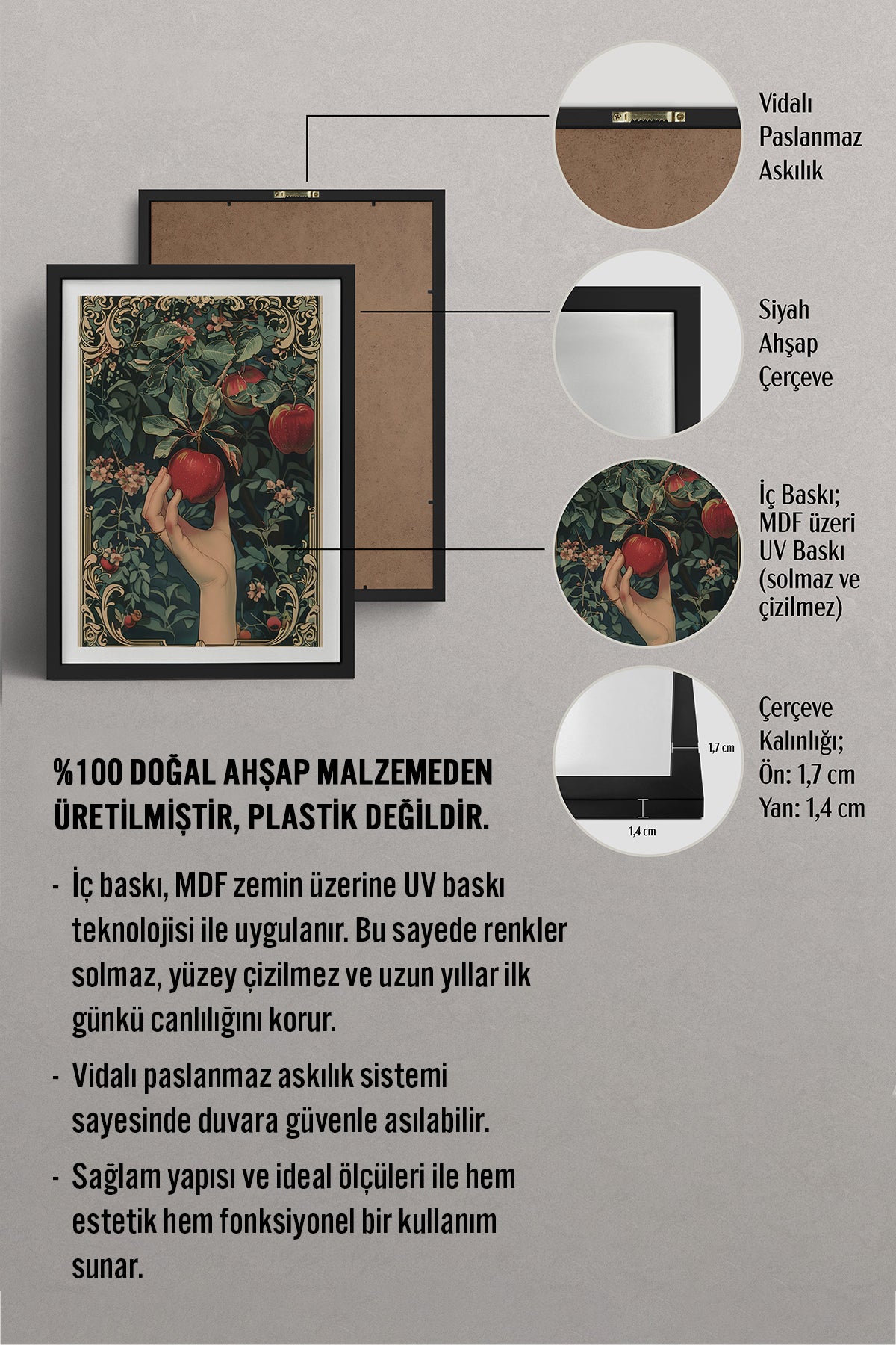 HOMEPACK Ahşap Çerçeveli Tablo Çerçeveli Poster Sanatsal Modern Duvar Dekoru TK-1048
